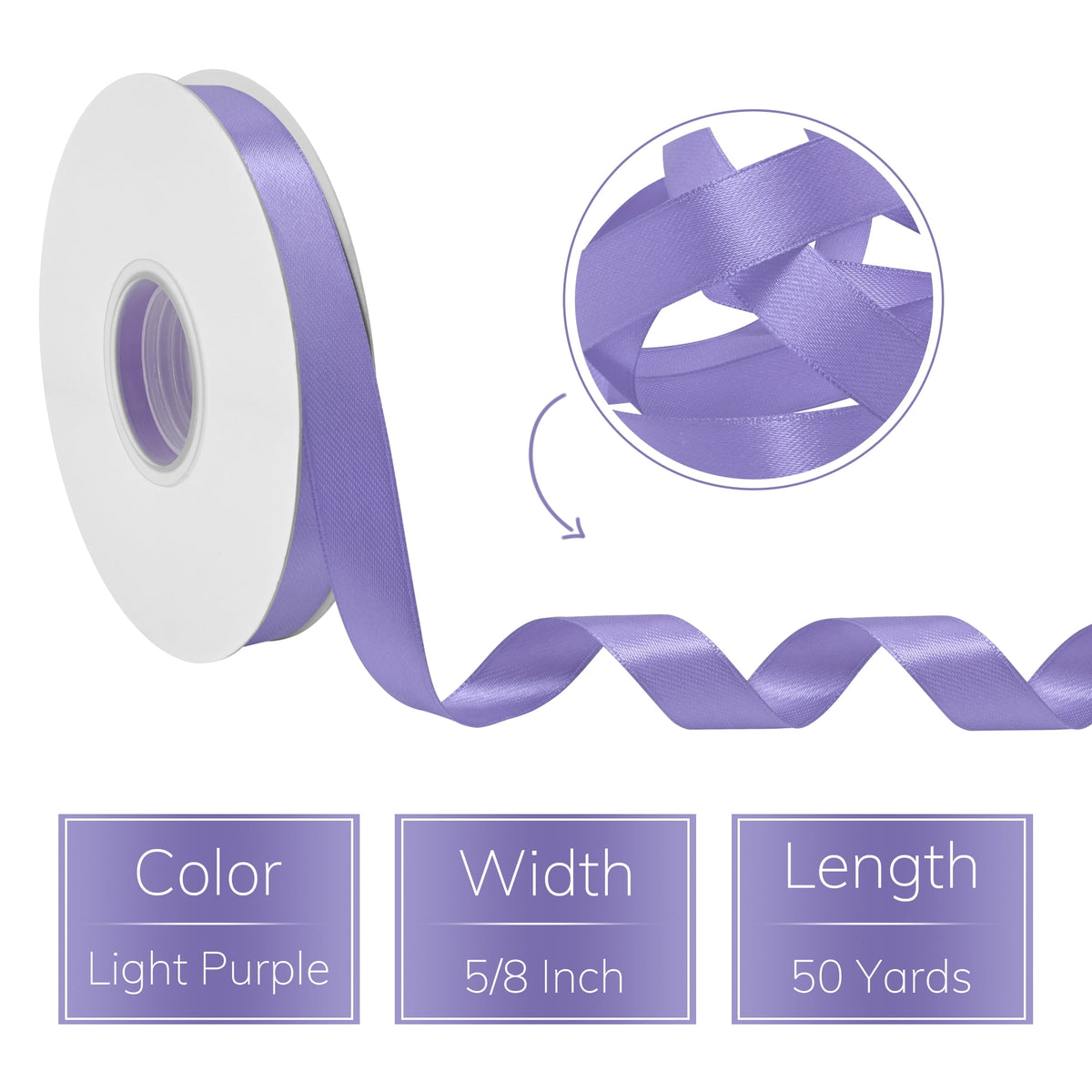 LoomJoyz Double Face Light Purple Satin Ribbon 5/8 inch X 50 Yards, Easter & Spring Decor Ribbon for Gift Wrapping, Weddings, Parties, Hair Bows & Invitations Decorations