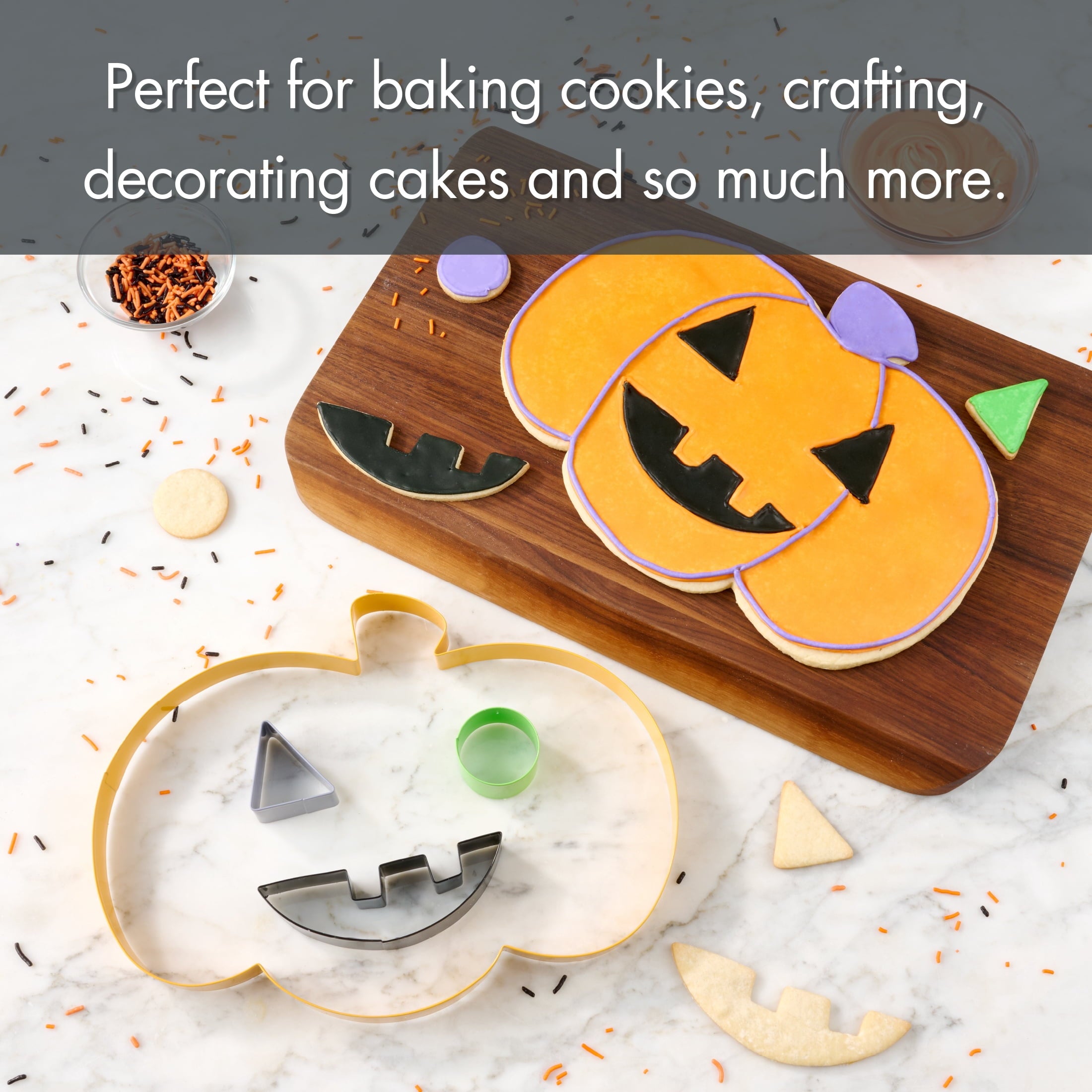 Way To Celebrate 4-Piece Cookie Cutters Jack-o’-lantern, Orange, Green, Purple, Black