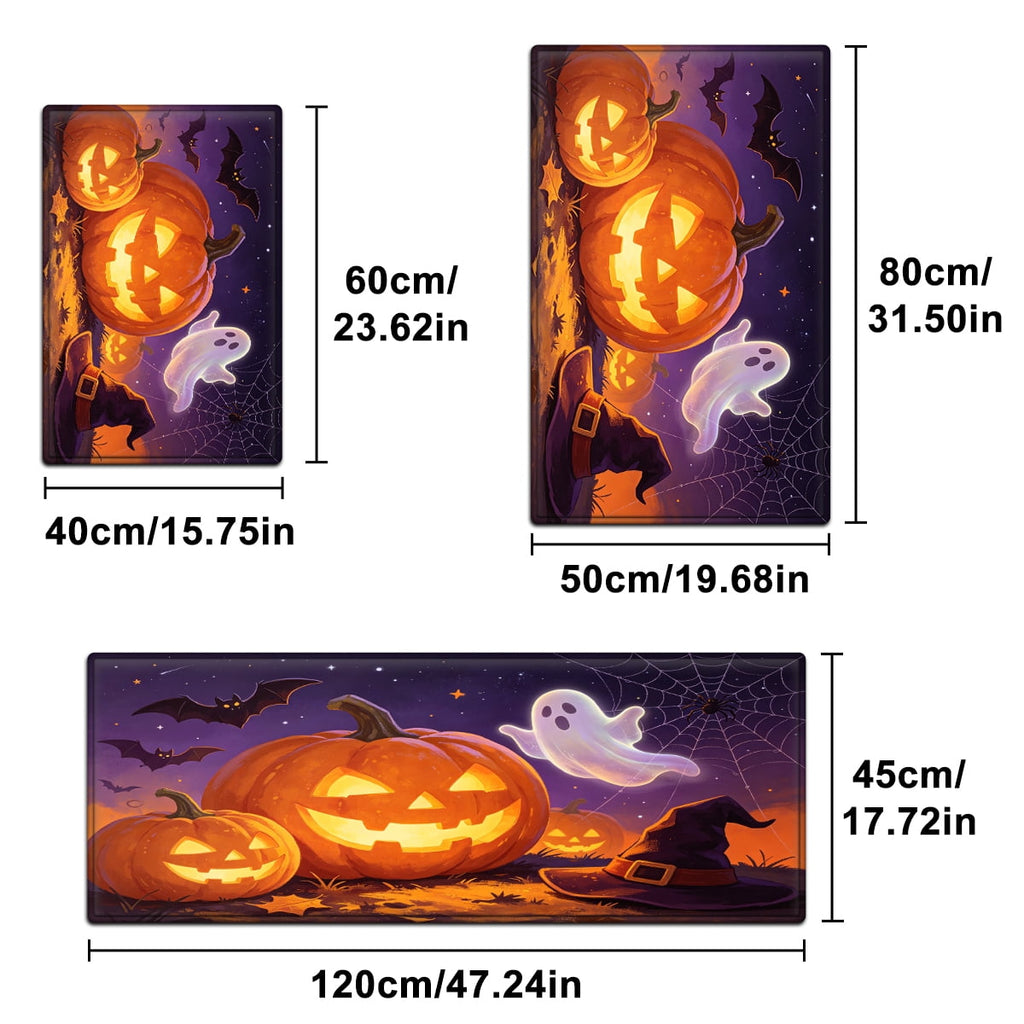 YIMEIS Halloween Pumpkin Lantern 3Pcs Flannel Mat & Kitchen Rugs Set,16''×24'' 20''×30'' 17''×47'' Inches,Soft Non-slip for Home Bathroom