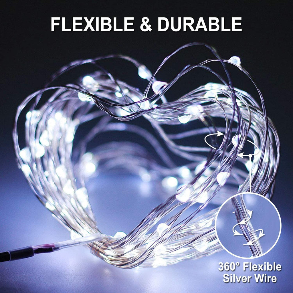 GLUAAE Solar String Lights Outdoor, 33Feet 100 LED Copper Wire Lights, 8 Modes Solar Powered Fairy Lights, Waterproof Solar Decoration Lights for Garden Yard Party Wedding Christmas(White)-2Pack