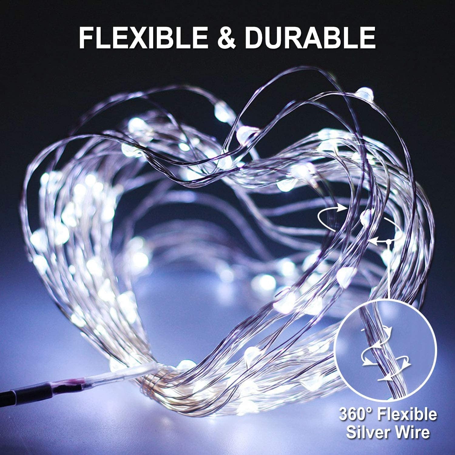 GLUAAE Solar String Lights Outdoor, 33Feet 100 LED Copper Wire Lights, 8 Modes Solar Powered Fairy Lights, Waterproof Solar Decoration Lights for Garden Yard Party Wedding Christmas(White)-2Pack
