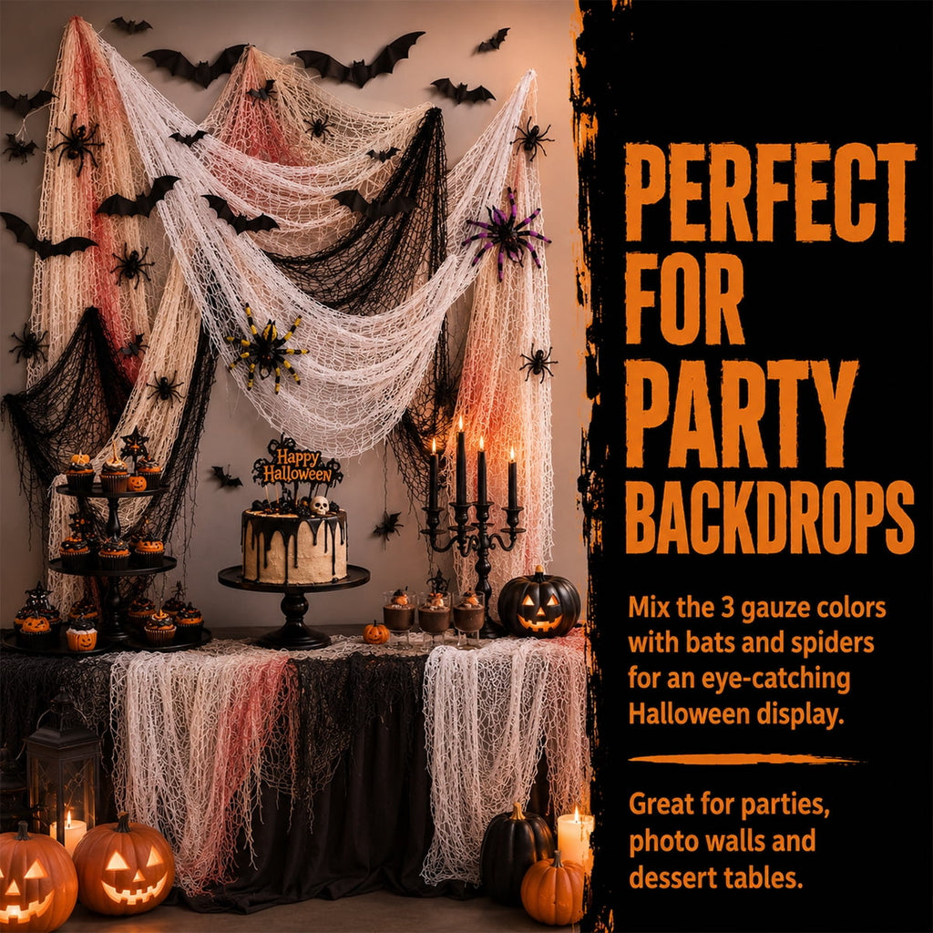 Halloween Creepy Cloth Halloween Gauz Scary Decoration with Bats Spiders Fabric Hanging Spooky Stuff for Indoor Outdoor Home Wall Haunted House Party Supplies 88Pcs Set 1