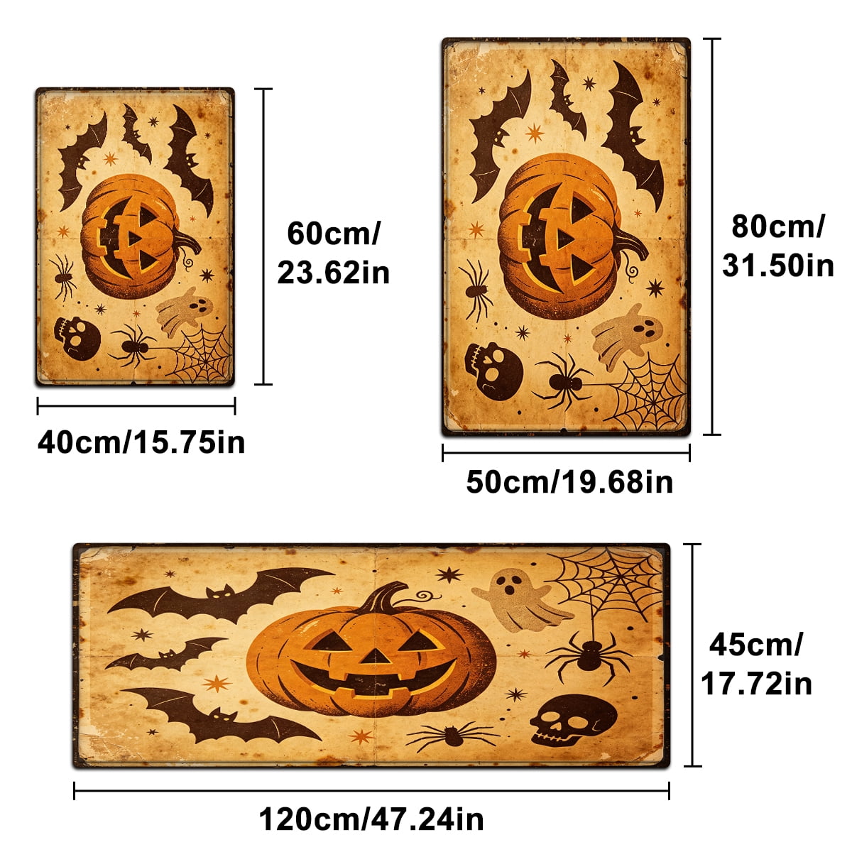 YIMEIS Halloween Neon Pumpkin Lanterns 3Pcs Flannel Mat & Kitchen Rugs Set,Soft Non-slip,16''×24'' 20''×30'' 17''×47'' Inches,for Entryway Bathroom