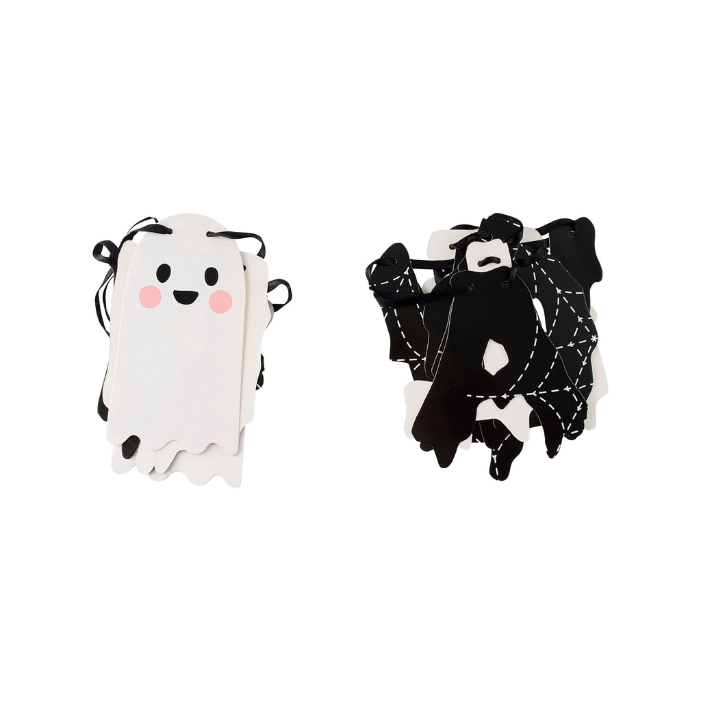 Happy Halloween Ghost Paper Banner Decoration, Black and White, 4.9', Halloween by Way To Celebrate