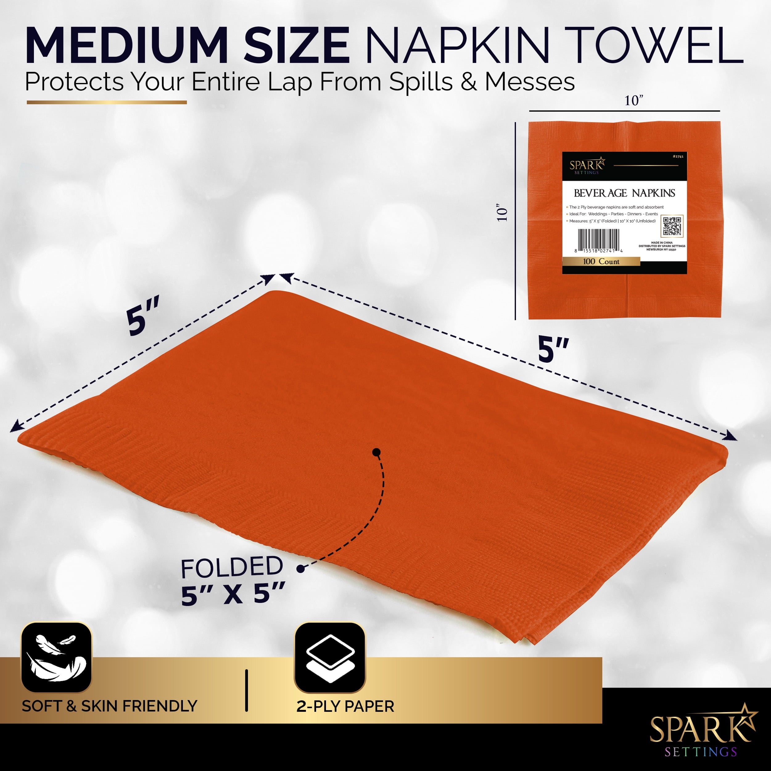 Amcrate Big Party Pack 200 Count Black Orange Beverage Napkins - Ideal for Halloween Party, Wedding, Party, Birthday, Dinner, Lunch, Cocktails. (5” x 5”)