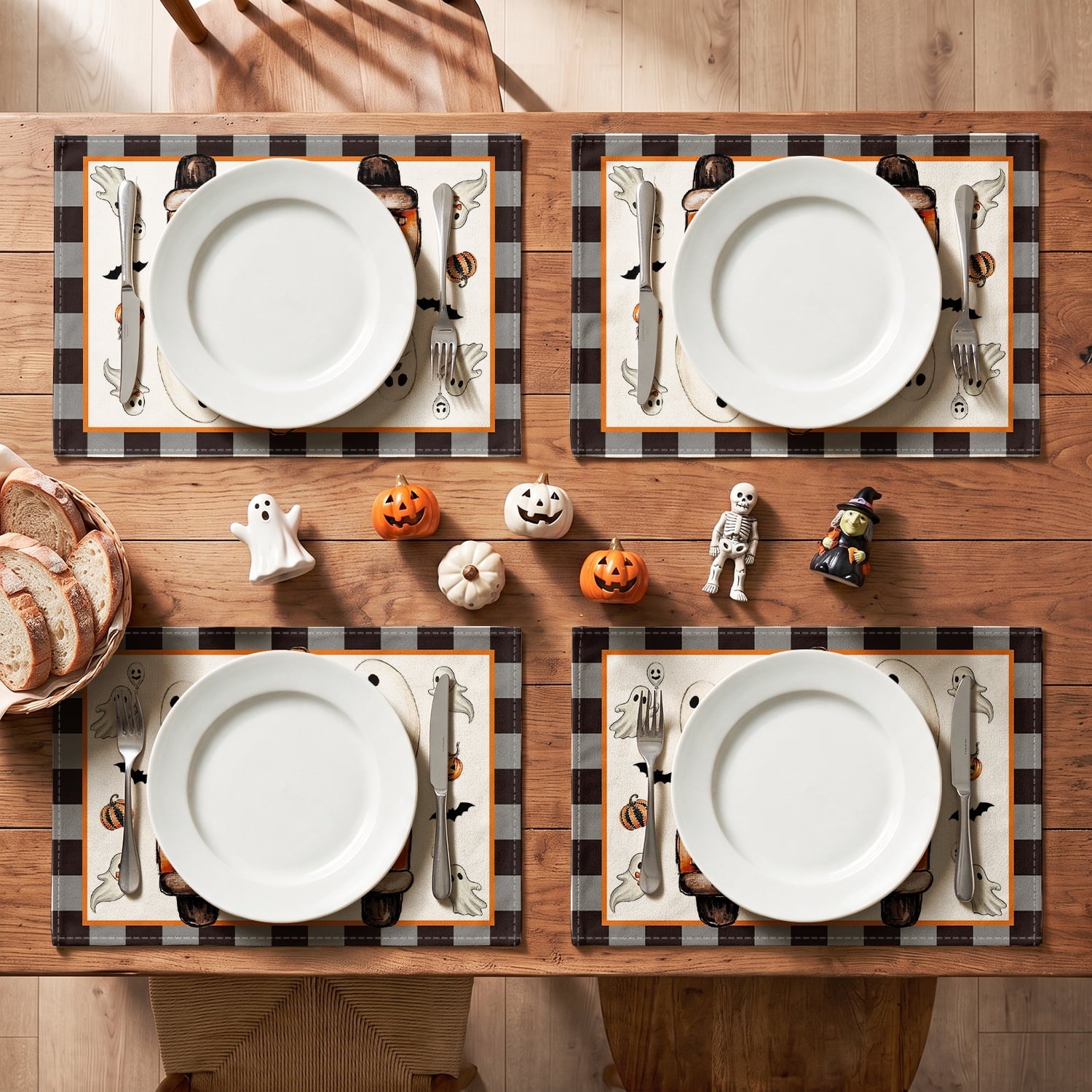 Smile Jack-O'-Lantern Spider Web Halloween Table Placemats Set of 4 Round 15 Inch Black
