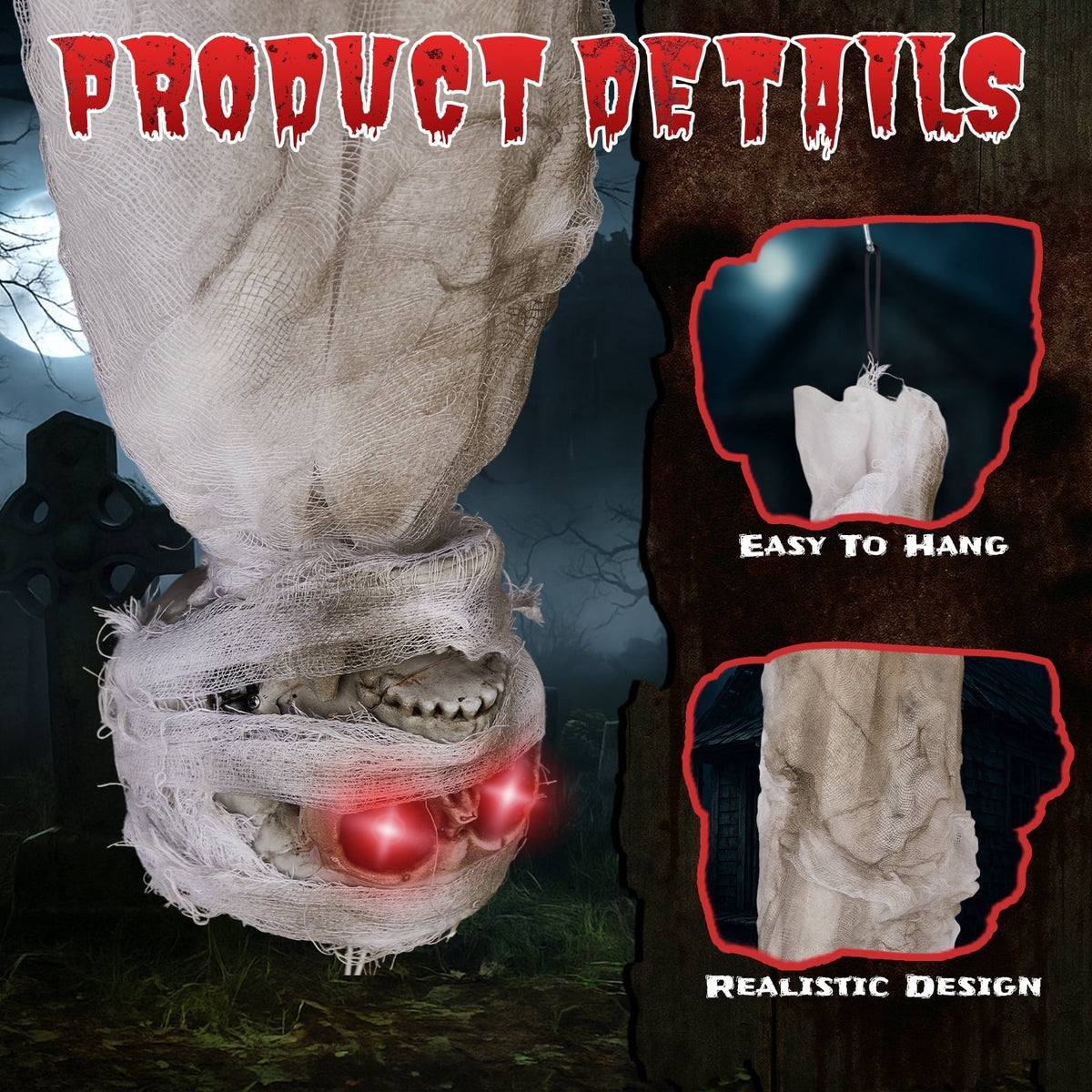 Ktaxon 3ft Hanging Zombie Animated Halloween Decoration Creepy Mummy Halloween w/ Pre-Recorded Screaming, LED Eyes