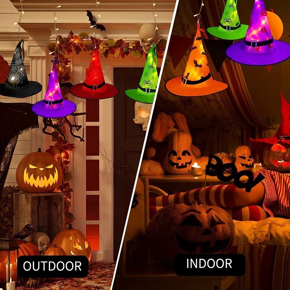 ZOEYKIMLO Halloween Witch Hat Lights Decorations Outdoor, Upgraded 5pcs Hanging Glowing Witch String Lights with 8 Modes, Waterproof Halloween Light for Outdoor, Garden, Party Decor