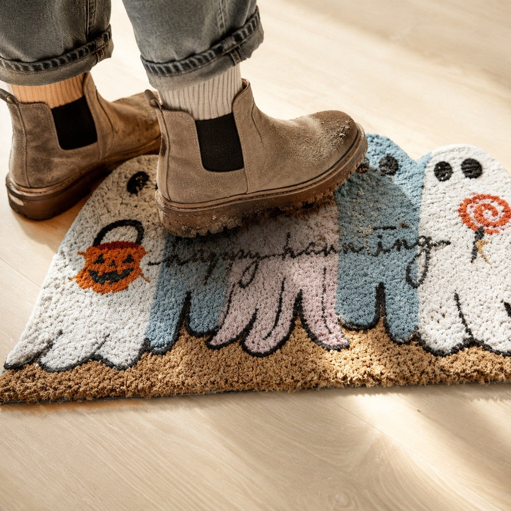 Orangide Halloween Decorations Ghost Doormat Non Slip Outdoor Entrance Rug Spooky Welcome Mat for Patio Porch Entryway Fall