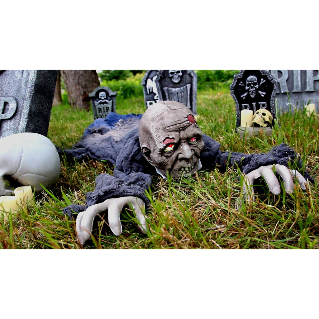 Haunted Hill Farm 5.1 ft Animatronic Zombie, Indoor/Outdoor Halloween Decoration, Flashing Red Eyes, HHGBZOMB-2LSA