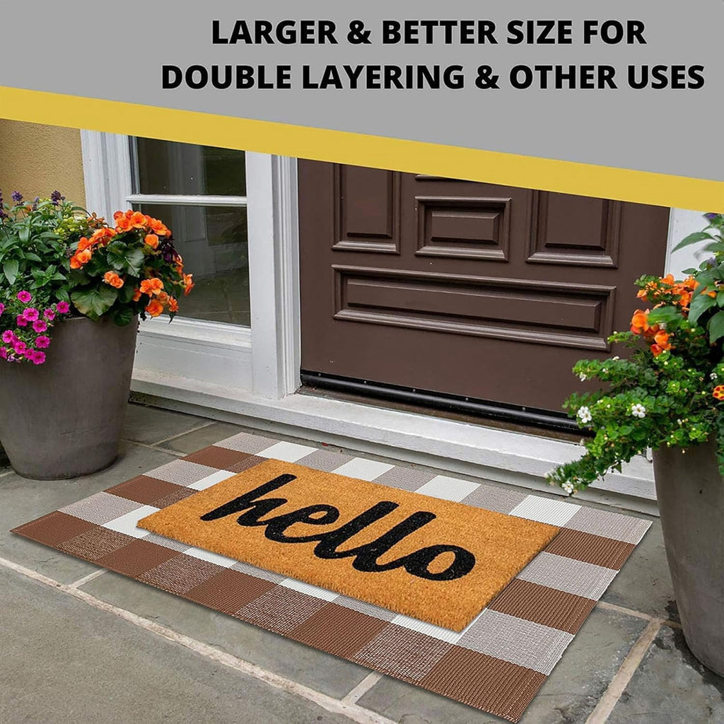 HearthHarmony Buffalo Plaid Area Rugs 2x3 Ft Brown and Black Checkered Rugs Washable Front Door Mat Hand Woven Cotton Outdoor Small Rug for Front Porch Kitchen Entryway Patio Bathroom