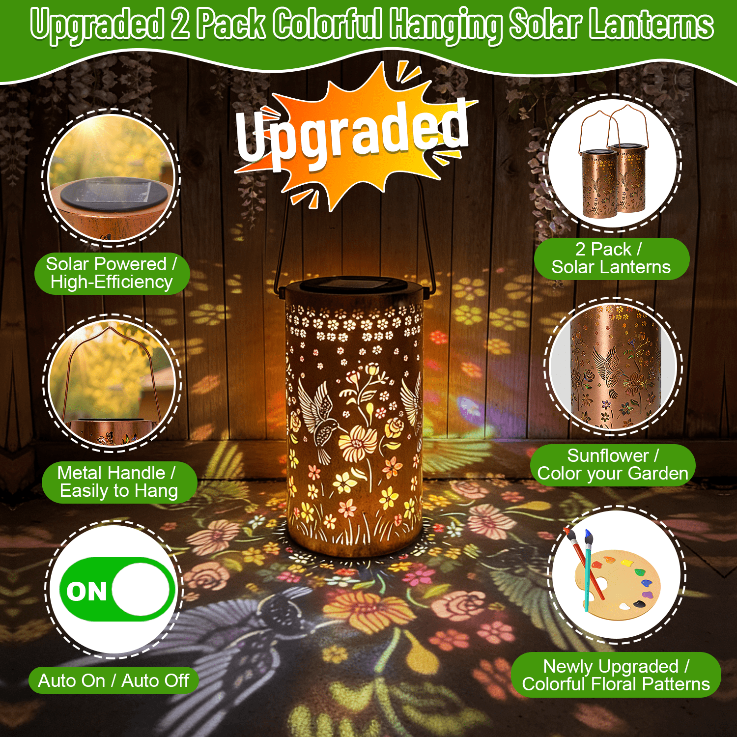 Colorful Solar Lanterns IP65 Outdoor Waterproof, Mother's Day Gifts for Women Mom Grandma - LED Colorful Sunflower Solar Lights Metal Hanging Lantern for Patio Yard Porch