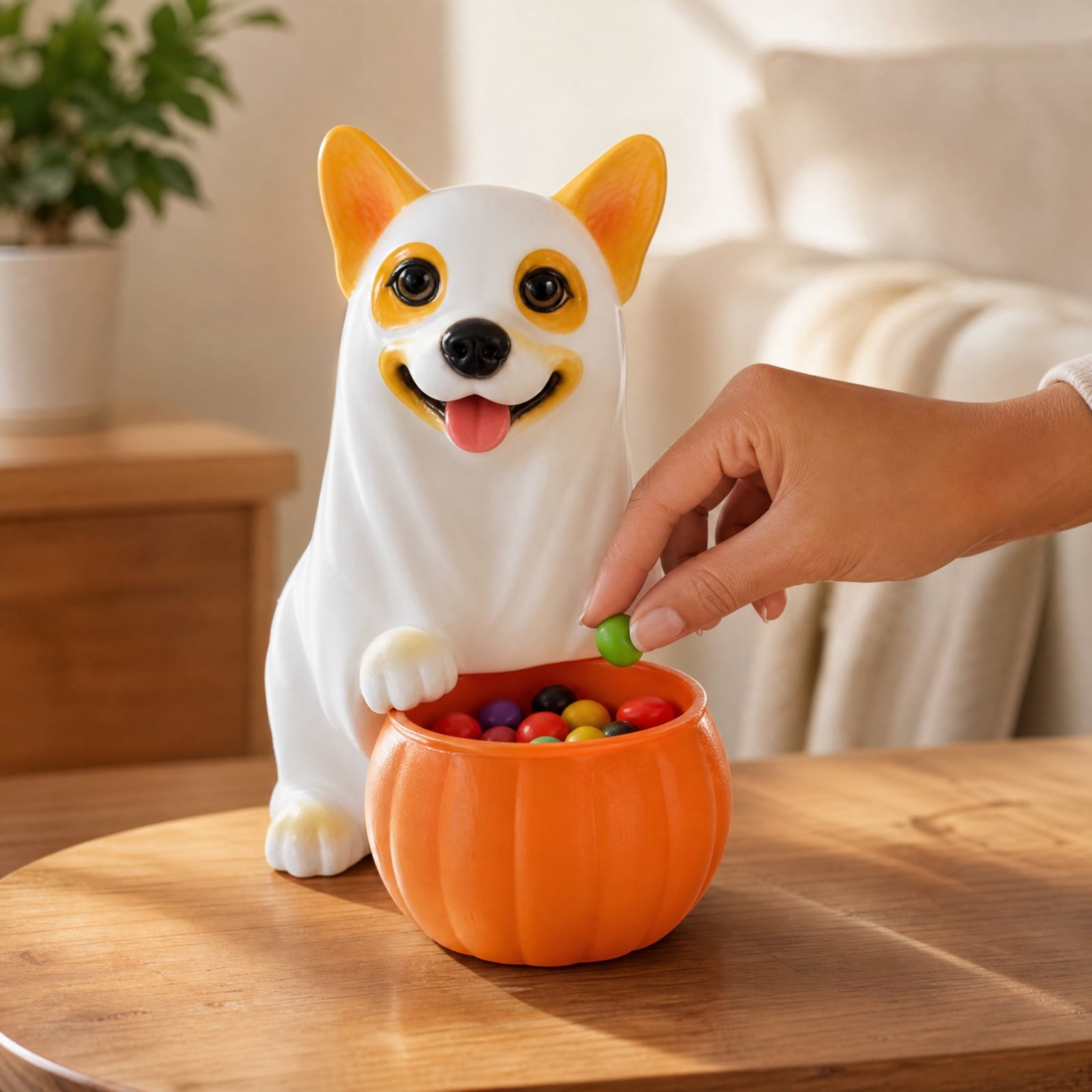 Clearance Halloween Schnauzer Bat Figurine with Ghost Bucket, 8 inch Resin Cute Dog Gifts Tabletop Decor