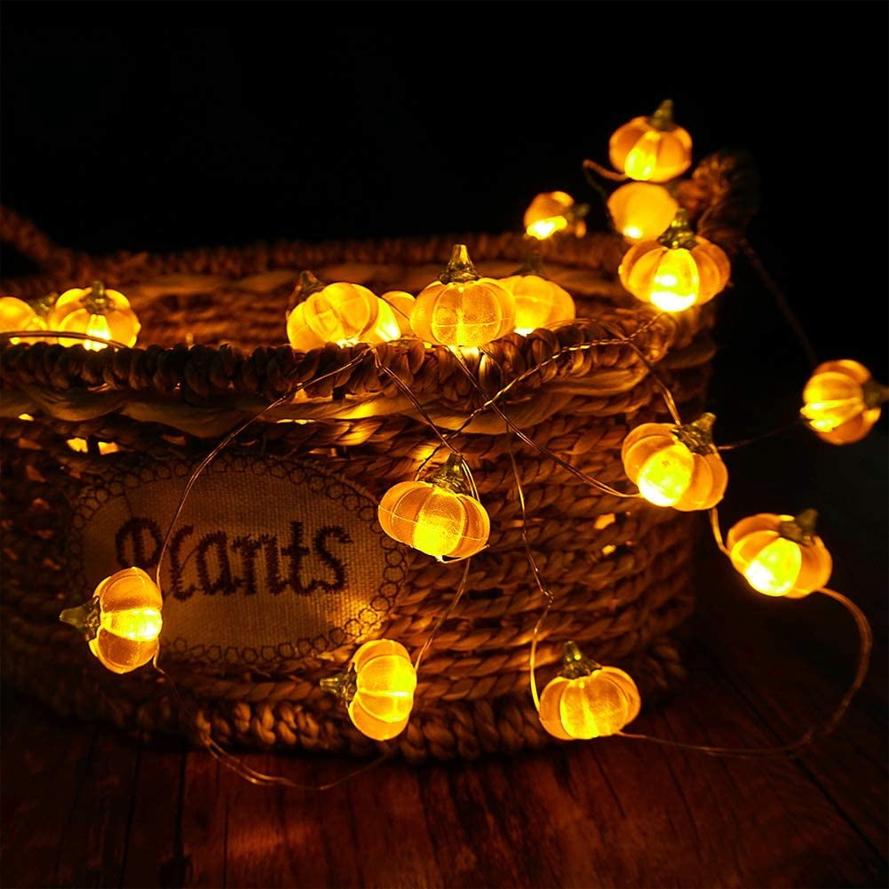 Morttic Halloween Lights 3D 10ft 30 LEDs Pumpkin String Lights Battery Powered Orange Lights for Halloween Party Indoor Fall Outdoor Harvest Thanksgiving Decorations