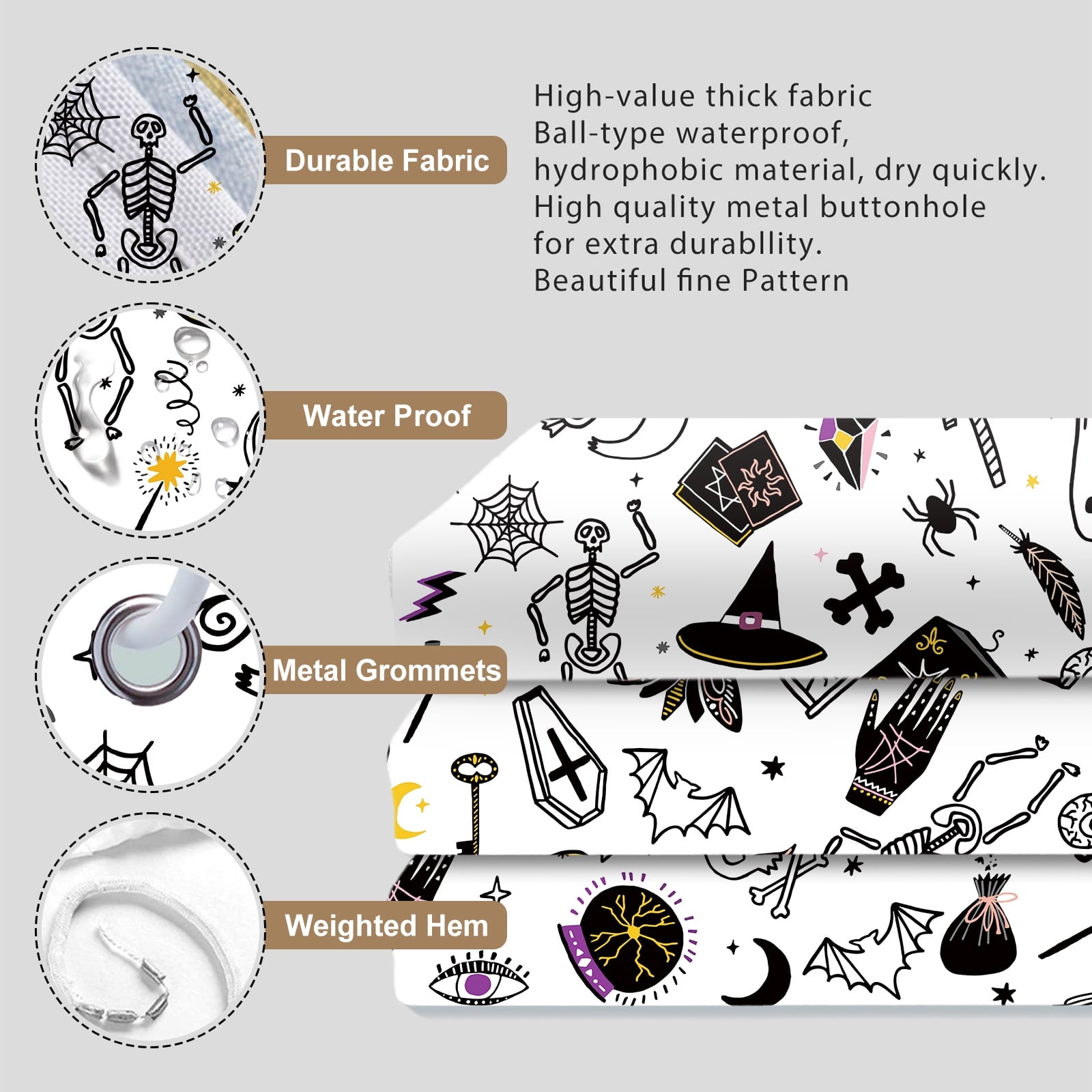 Seasonwood Halloween Shower Curtain,Spooky Halloween Black Cat Shower Curtain,Waterproof Halloween Bathroom Decor with 12 hooks,72"x72"