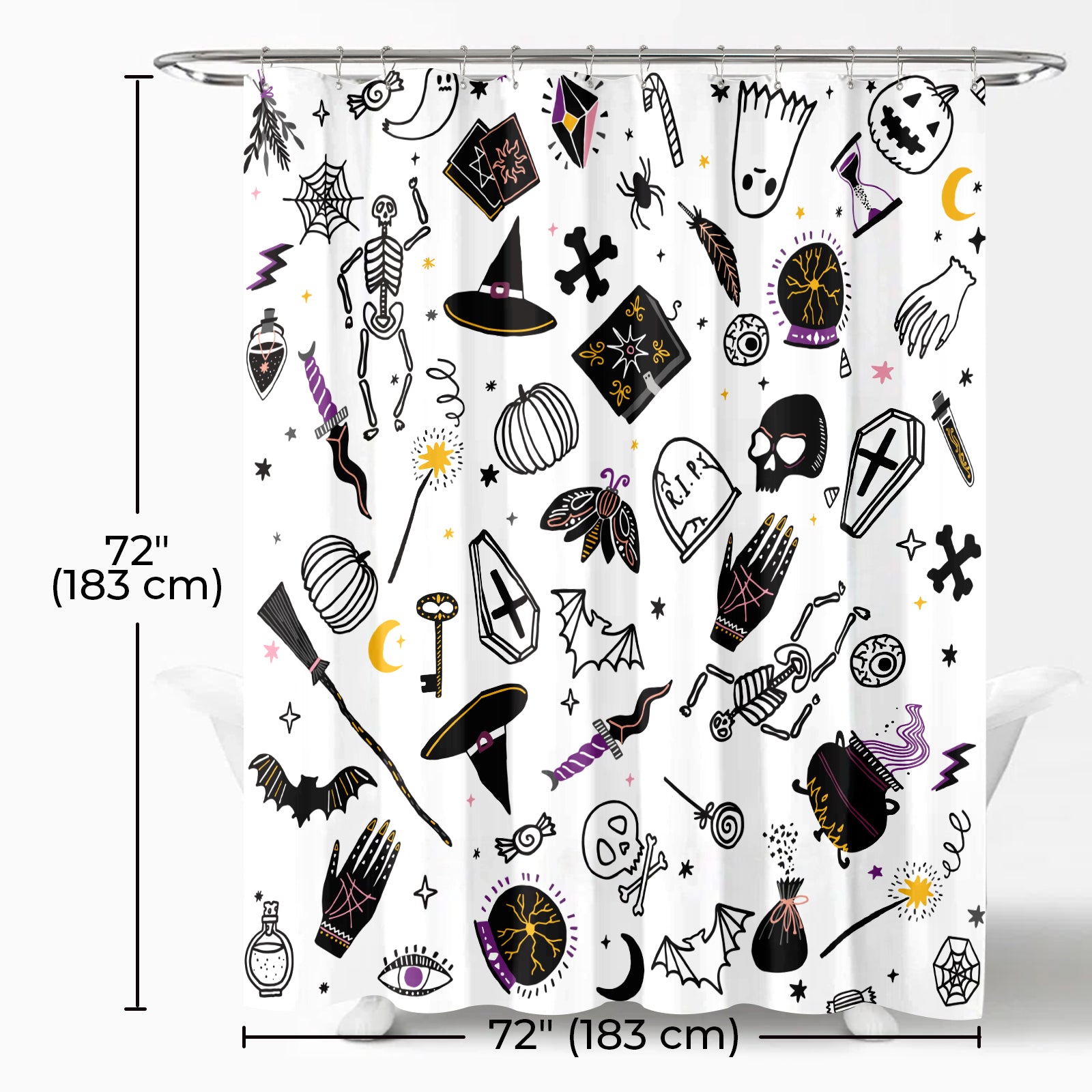 Seasonwood Halloween Shower Curtain,Spooky Halloween Black Cat Shower Curtain,Waterproof Halloween Bathroom Decor with 12 hooks,72"x72"