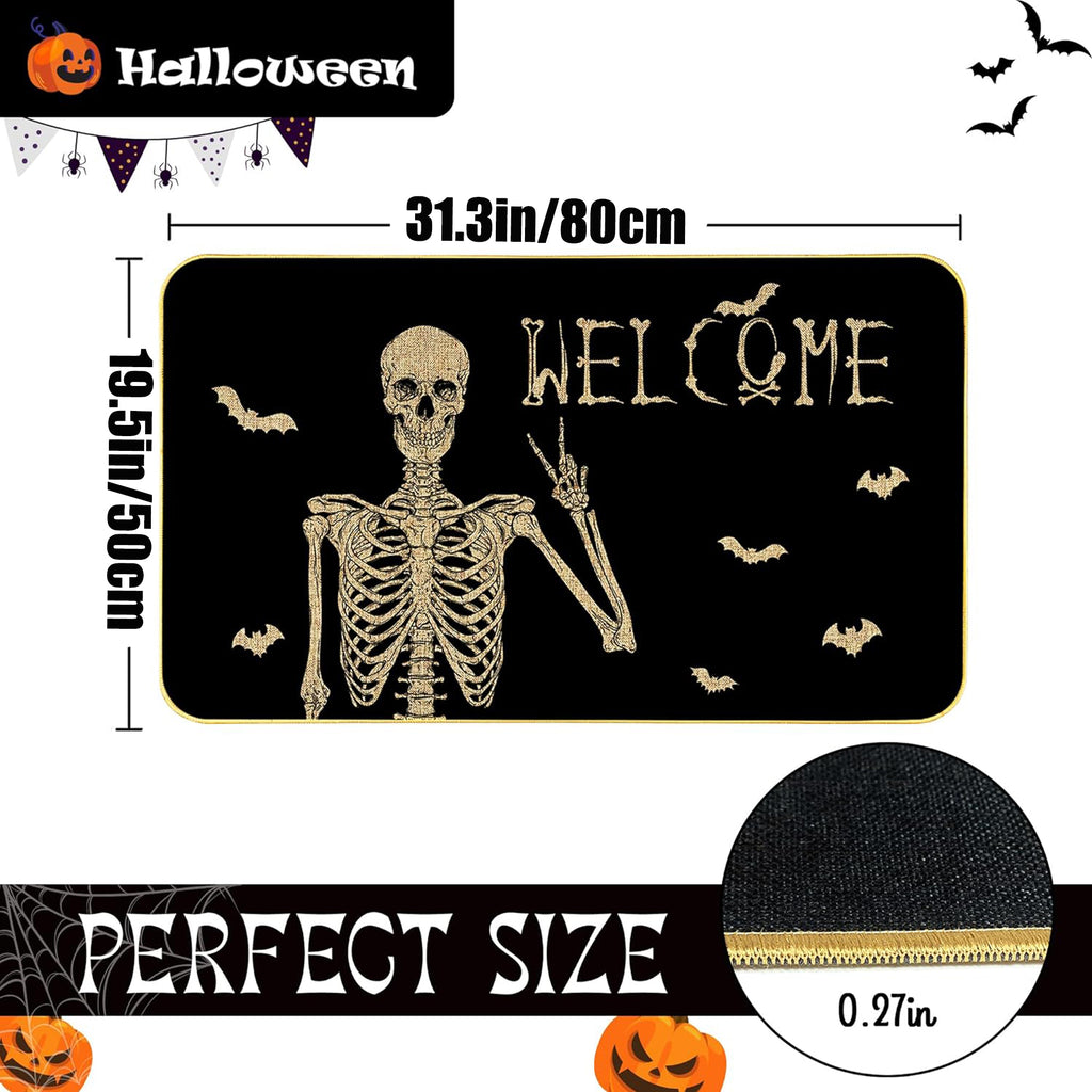 ASKETAM Halloween Doormat Indoor/Outdoor Non-Slip Carpet 19.5" x 31.3" (Happy Skeleton Bat)