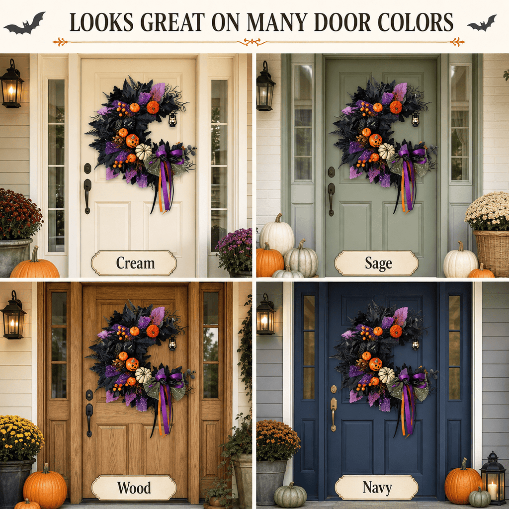 Halloween Wreath for Front Door, Crescent Wreath Moon, Black Gothic Spooky Outdoor Décor