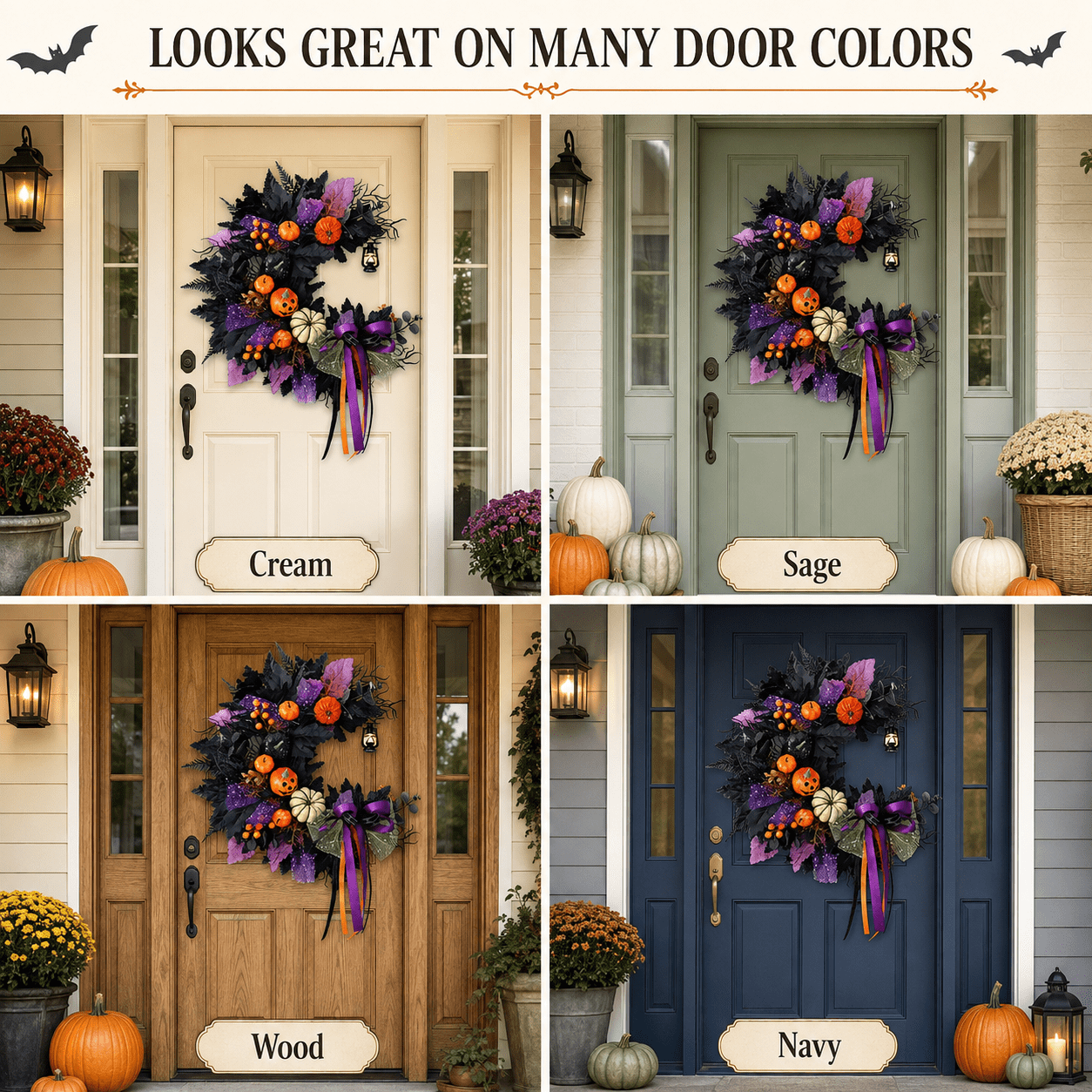 Halloween Wreath for Front Door, Crescent Wreath Moon, Black Gothic Spooky Outdoor Décor