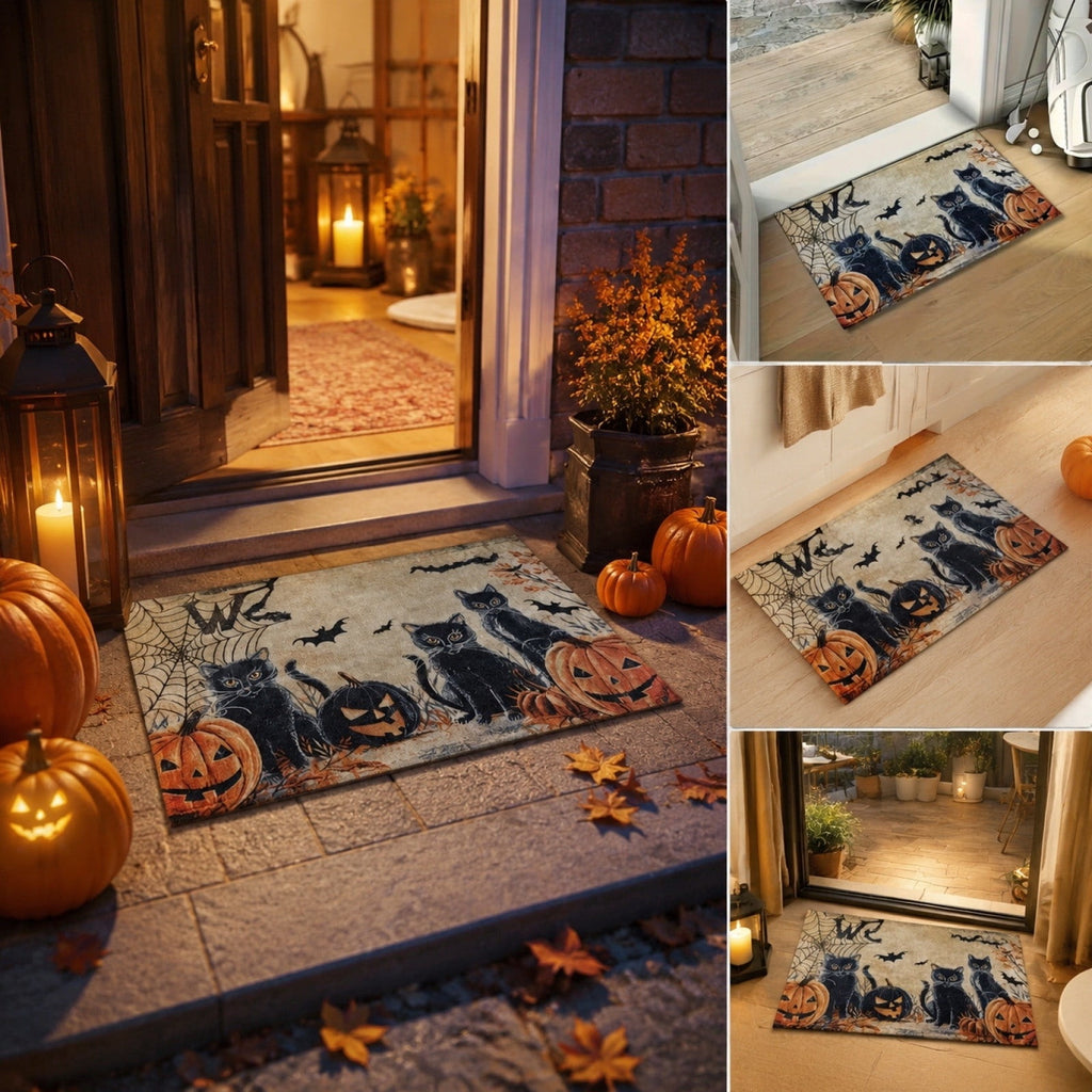 OutmaxHome Halloween Theme Cute Ghost Print Doormat, 15.8x23.6 Inch Non-Slip Absorbent Mat, Easy to Clean, for Front Door, Porch, Farmhouse