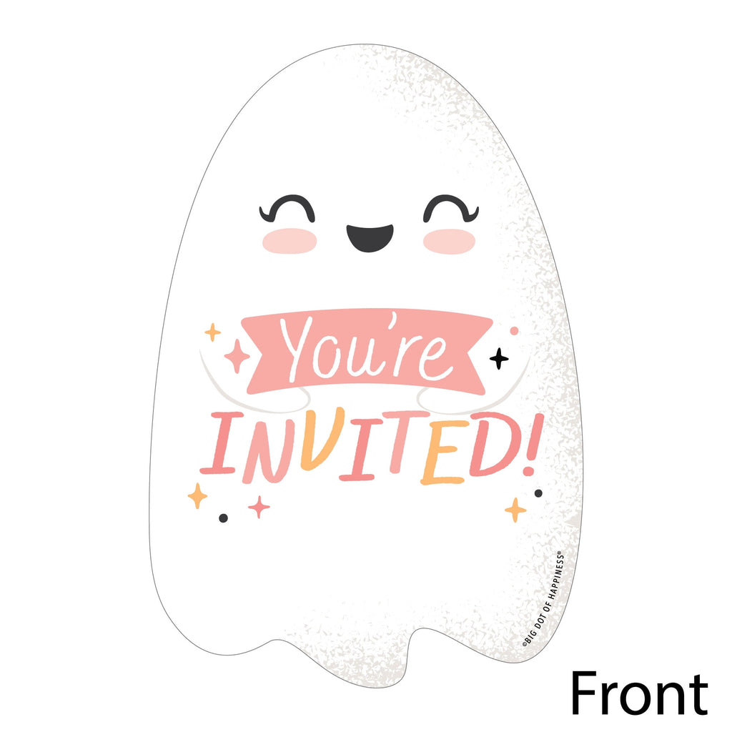 Big Dot of Happiness Pastel Halloween - Shaped Fill-In Invitations - Pink Pumpkin Party Invitation Cards with Envelopes - Set of 12