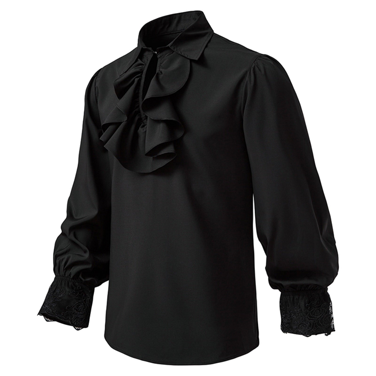 Men LYXSSBYX Mens Shirts Long Sleeve Pullover Stand Collar Ruffled Renaissance Shirt Steampunk Trumpet Sleeve Top