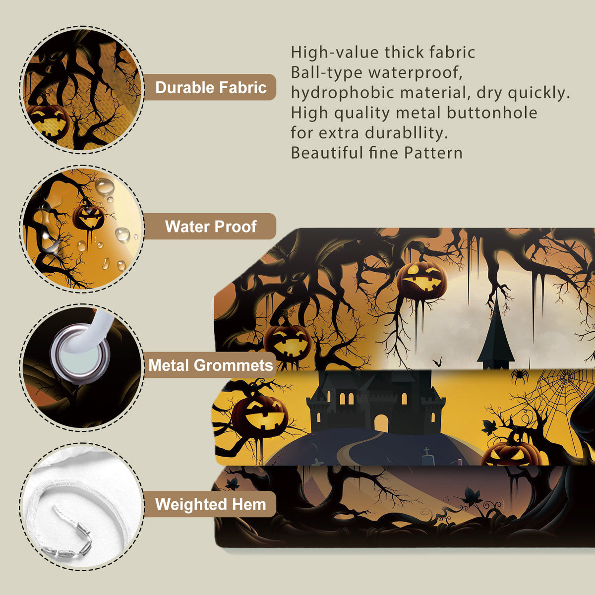 Seasonwood Halloween Shower Curtain,Spooky Halloween Black Cat Shower Curtain,Waterproof Halloween Bathroom Decor with 12 hooks,72"x72"