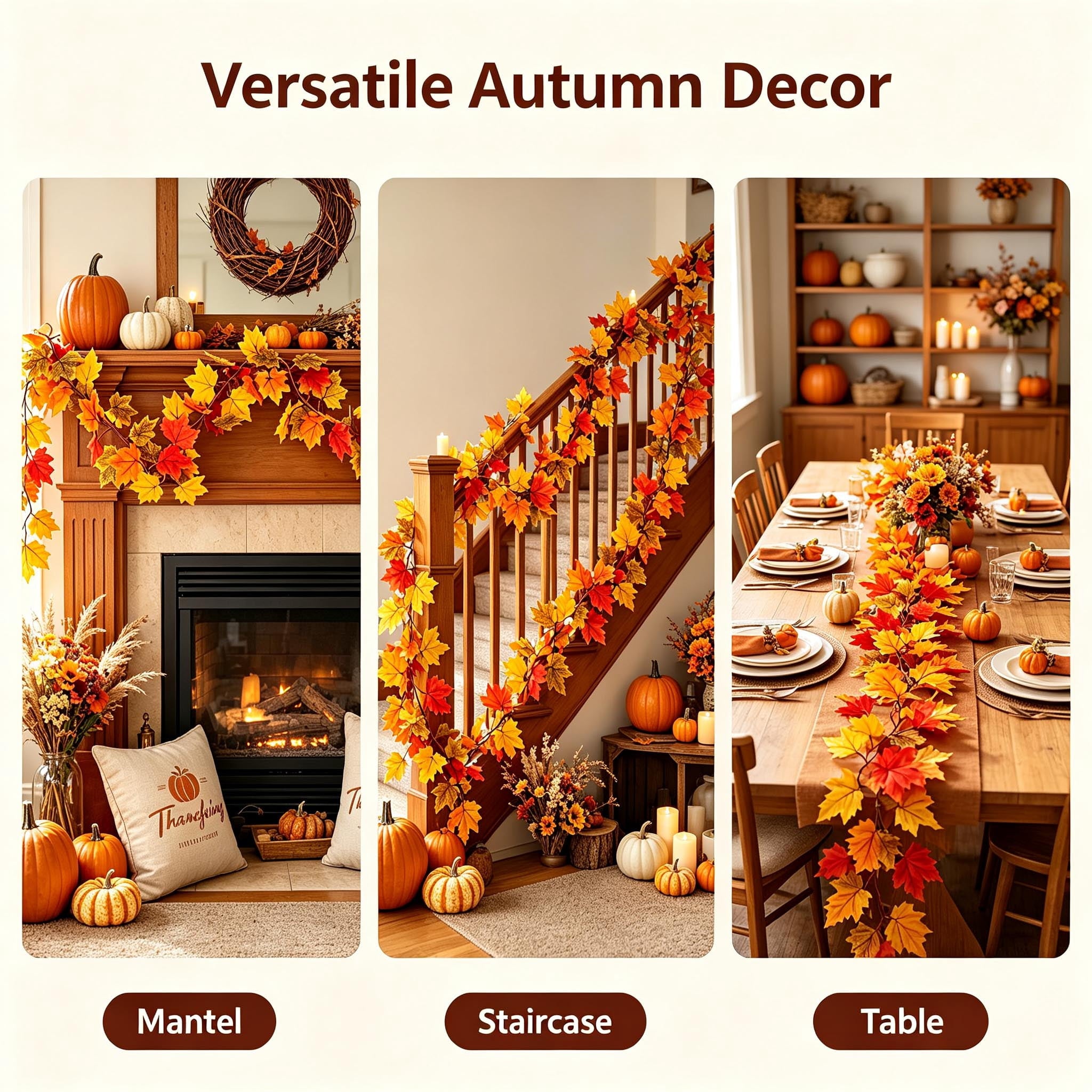 WKSCLPAI Halloween Maple Leaf Garland, Fall Vine Wreaths for Autumn Festivities Decor,Seasonal Garlands for Home,Halloween & Fall Decorations