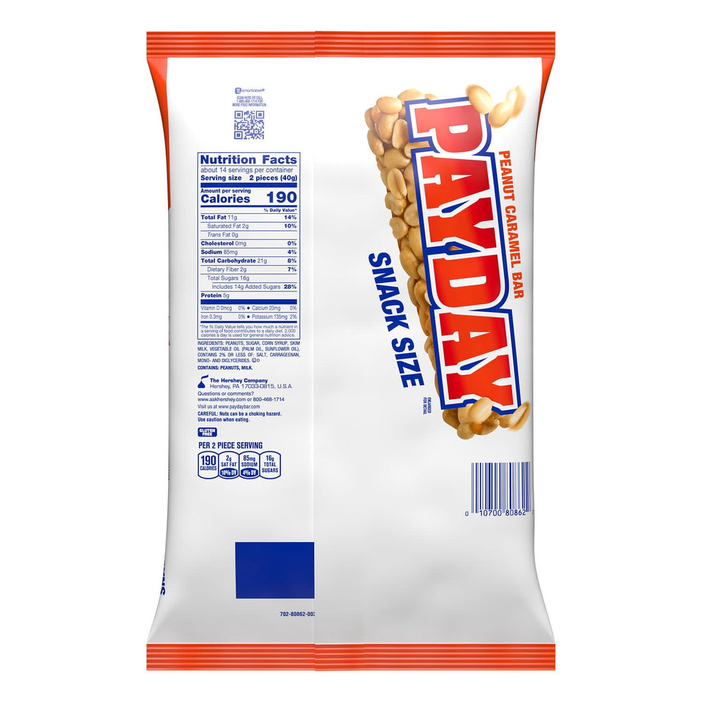 PayDay Peanut Caramel Snack Size, Halloween Candy Jumbo Bag, 20.3 oz