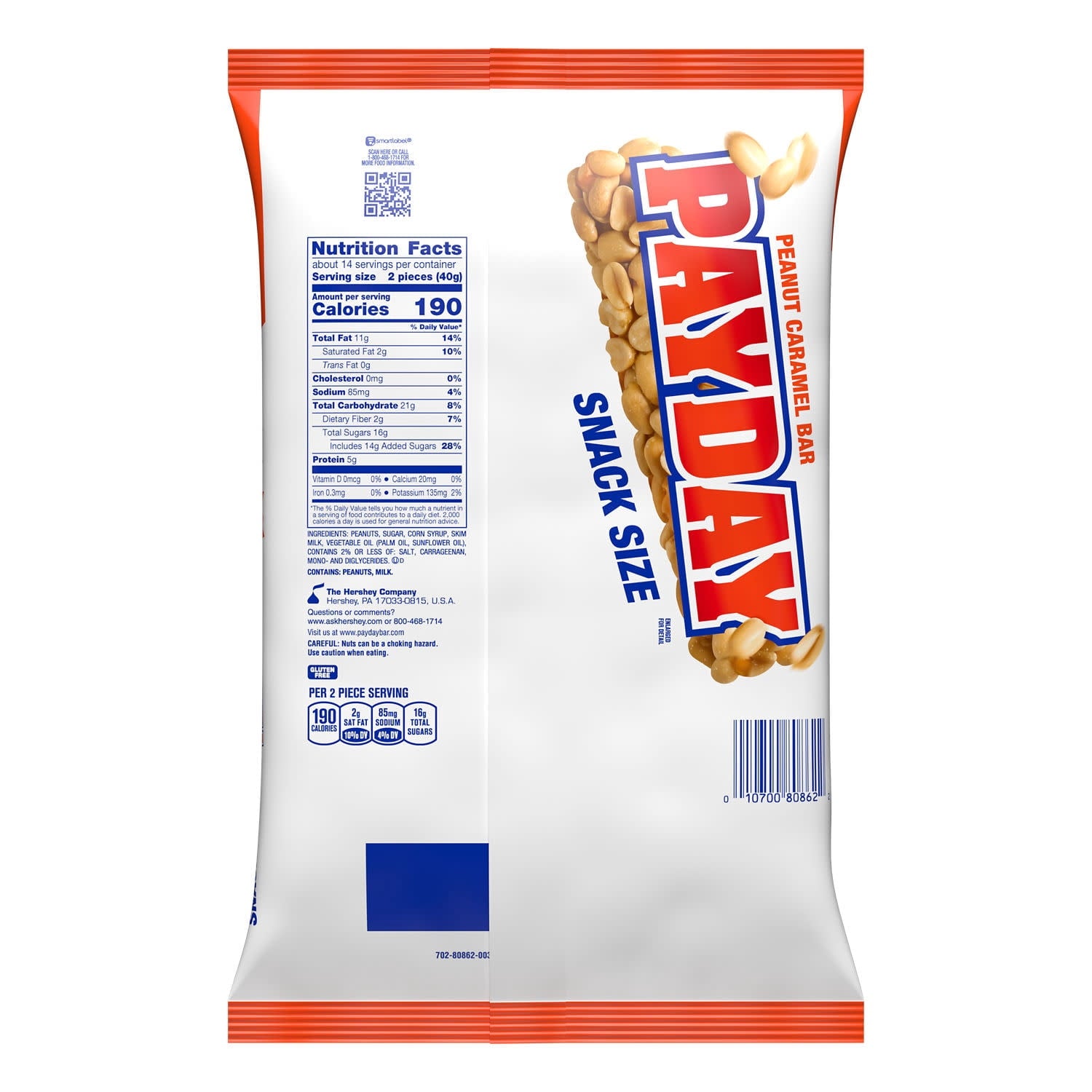 PayDay Peanut Caramel Snack Size, Halloween Candy Jumbo Bag, 20.3 oz