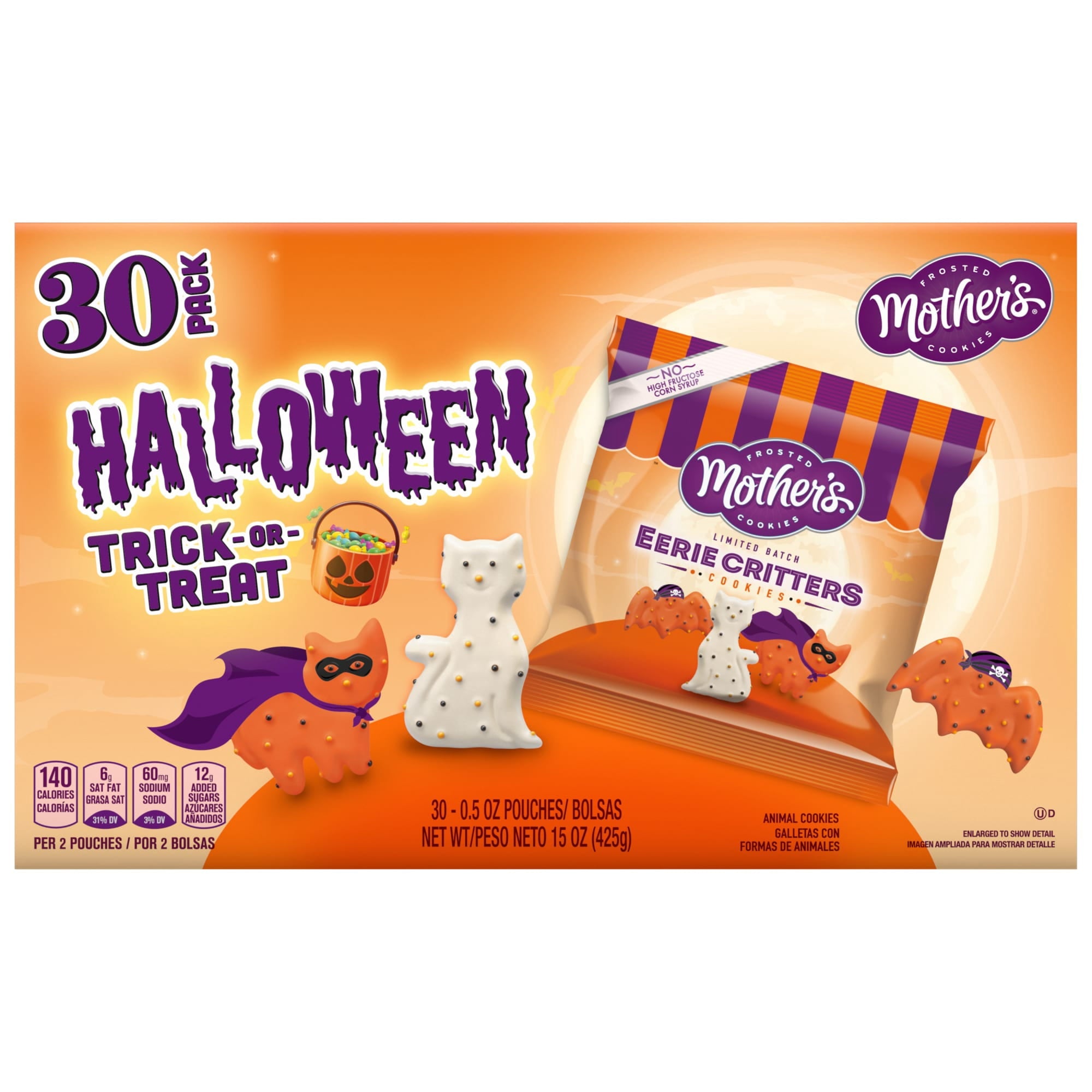 Mother's Eerie Critters, Halloween Snacks, Frosted Animal Cookies, 30 Pack, 0.5 oz Each