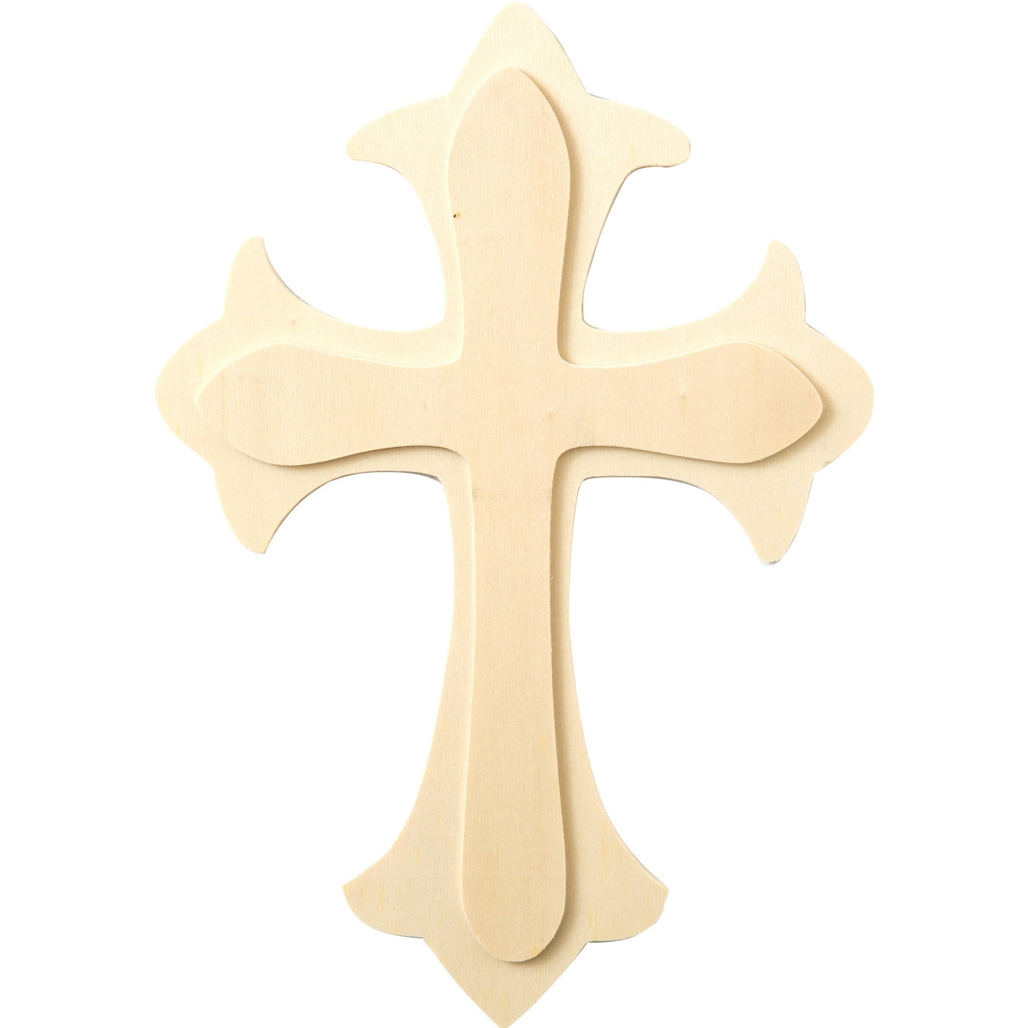 (3 pack) Plaid Unpainted Wood Surface, Large Fleur De Lis Cross Shape, 1 Piece