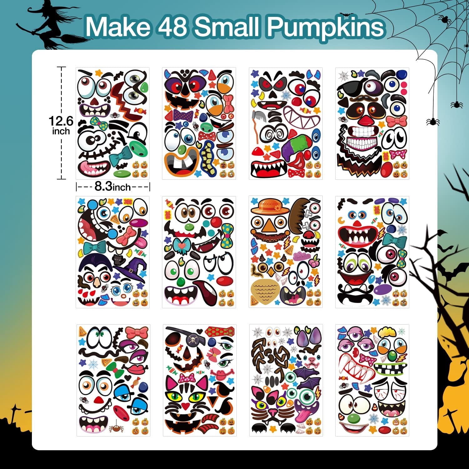 Ayieyill 64 Packs Halloween Stickers Pumpkin Decorating Stickers for Children , 32 Sheet Small Pumpkin Face Stickers for Halloween Party Supplies Trick or Treat Party Favors