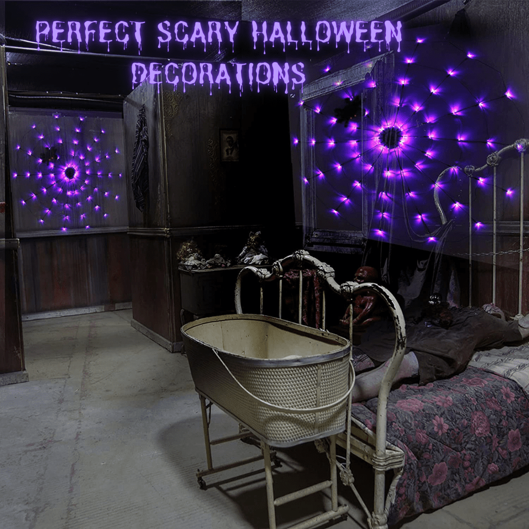 16.4Ft Large Spider Webs Halloween Decorations Lights, Outdoor Battery Operated Purple Halloween String Lights with 8 Modes Remote Control 125 LEDs Spiderweb,60" Large Spider,Waterproof (Purple)