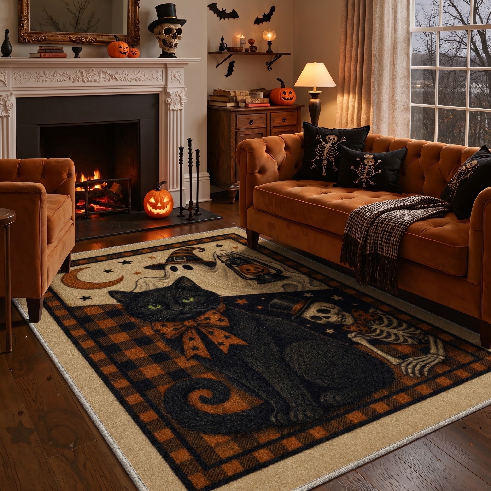 GENIMO 2'x3' Halloween Doormat, Washable Non Slip Soft Farmhouse Pumpkin Outdoor Door Mat for Front Door Covered Porch Patio Entryway, Smoky Amber