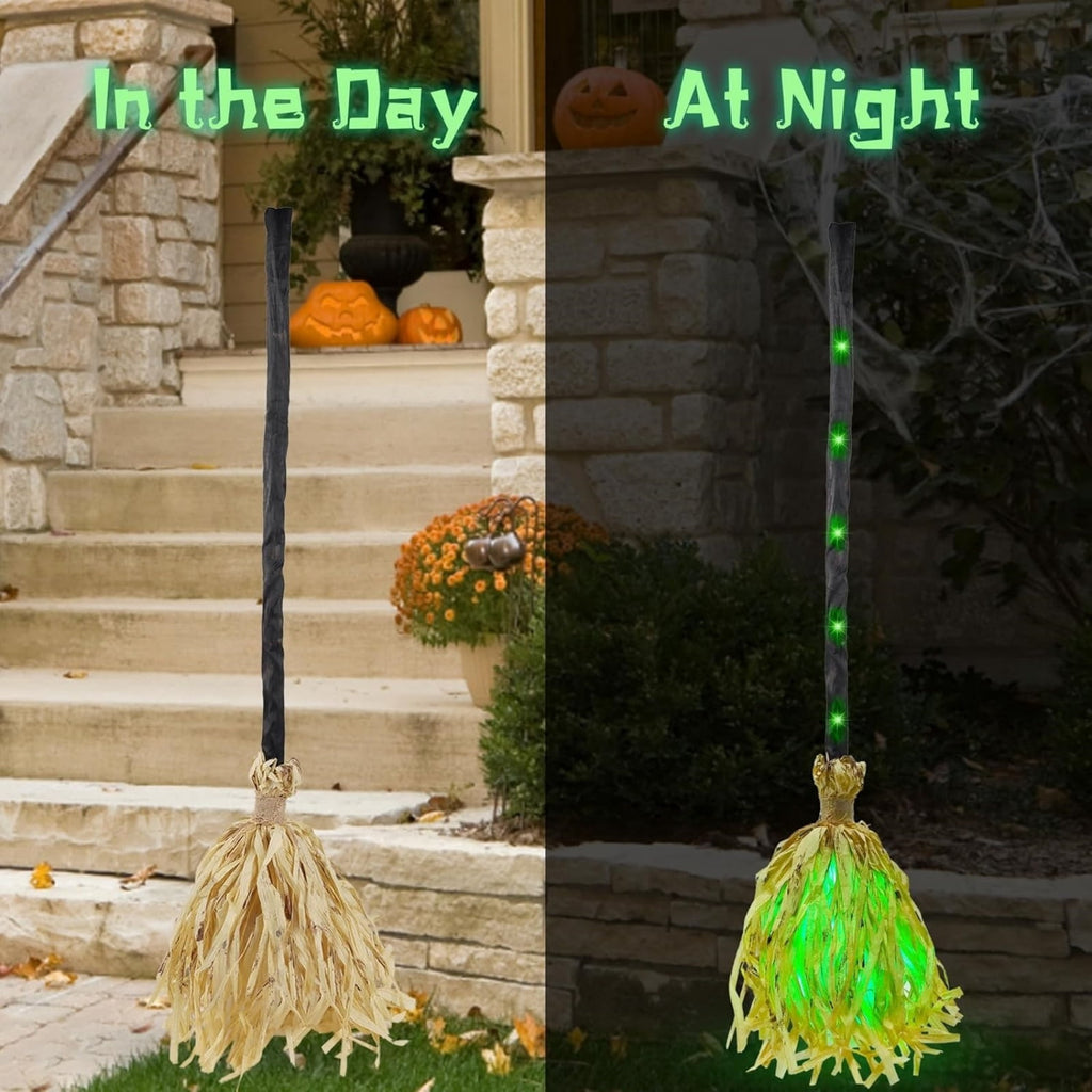 Witch Broom Halloween Decor - Animated Light Up Moving Broomstick with Spooky Sounds | Dancing for Home, Porch & Party 1PC
