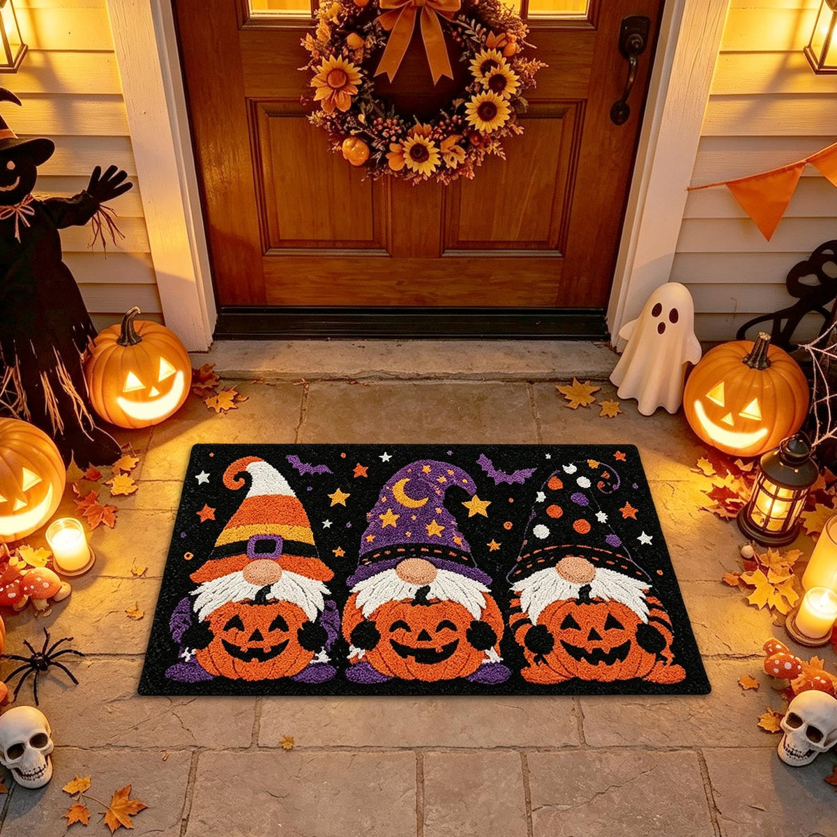 Halloween Decor Black Cat Doormat 15.75x23.62 Inch Fall Pumpkin Moon Design Non Slip Indoor Entrance Rug for Home Entryway Decor