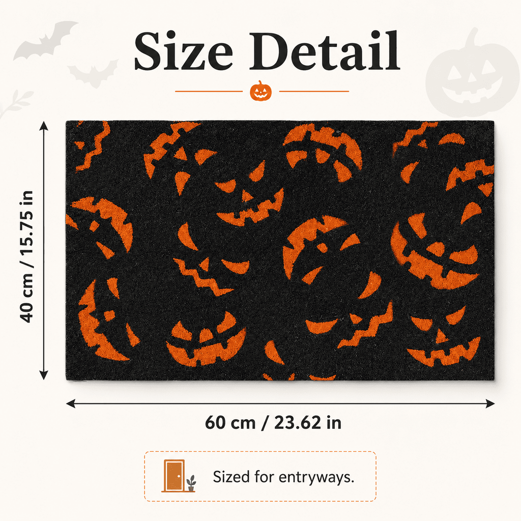 Doormat with Black and Orange Pumpkin Face Pattern, Durable Fiber Material for Outdoor Porch Front Door, Festive Halloween Decor,40 x 60 cm