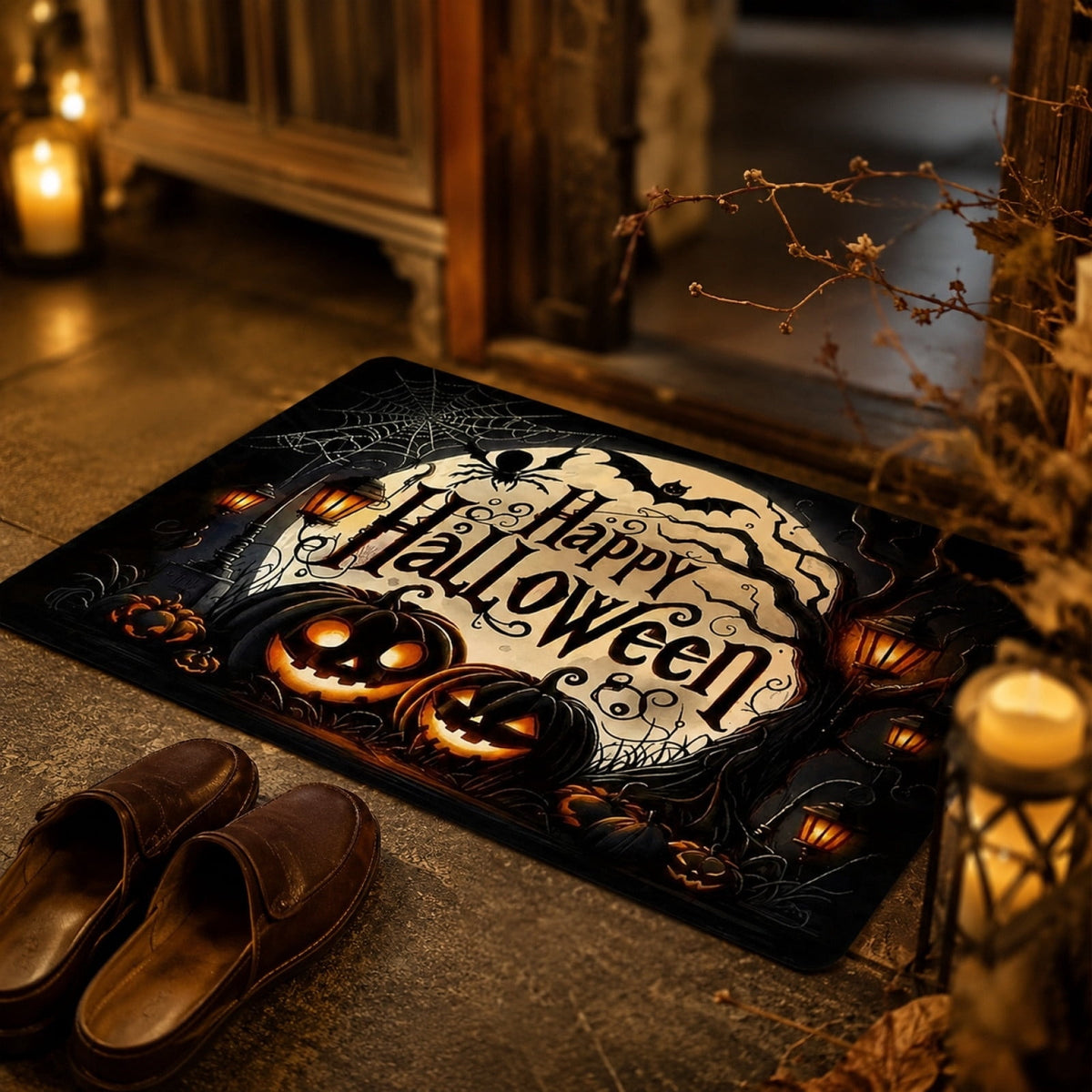 Halloween Celebration Doormat 16x24 Inch, Spooky Ghost Entrance Mat for Front Porch Indoor Outdoor, B