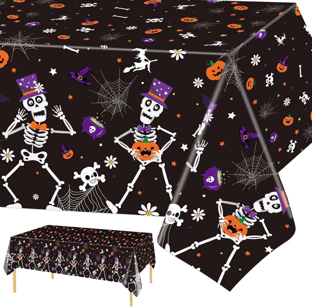 3 Pack Halloween Party Tablecloth 108 x 54 in, Halloween Dancing Skeleton Plastic Table Cover for Halloween Decorations Favors Supplies Indoor Outdoor Backdrop Banner