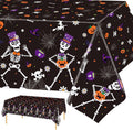 3 Pack Halloween Party Tablecloth 108 x 54 in, Halloween Dancing Skeleton Plastic Table Cover for Halloween Decorations Favors Supplies Indoor Outdoor Backdrop Banner