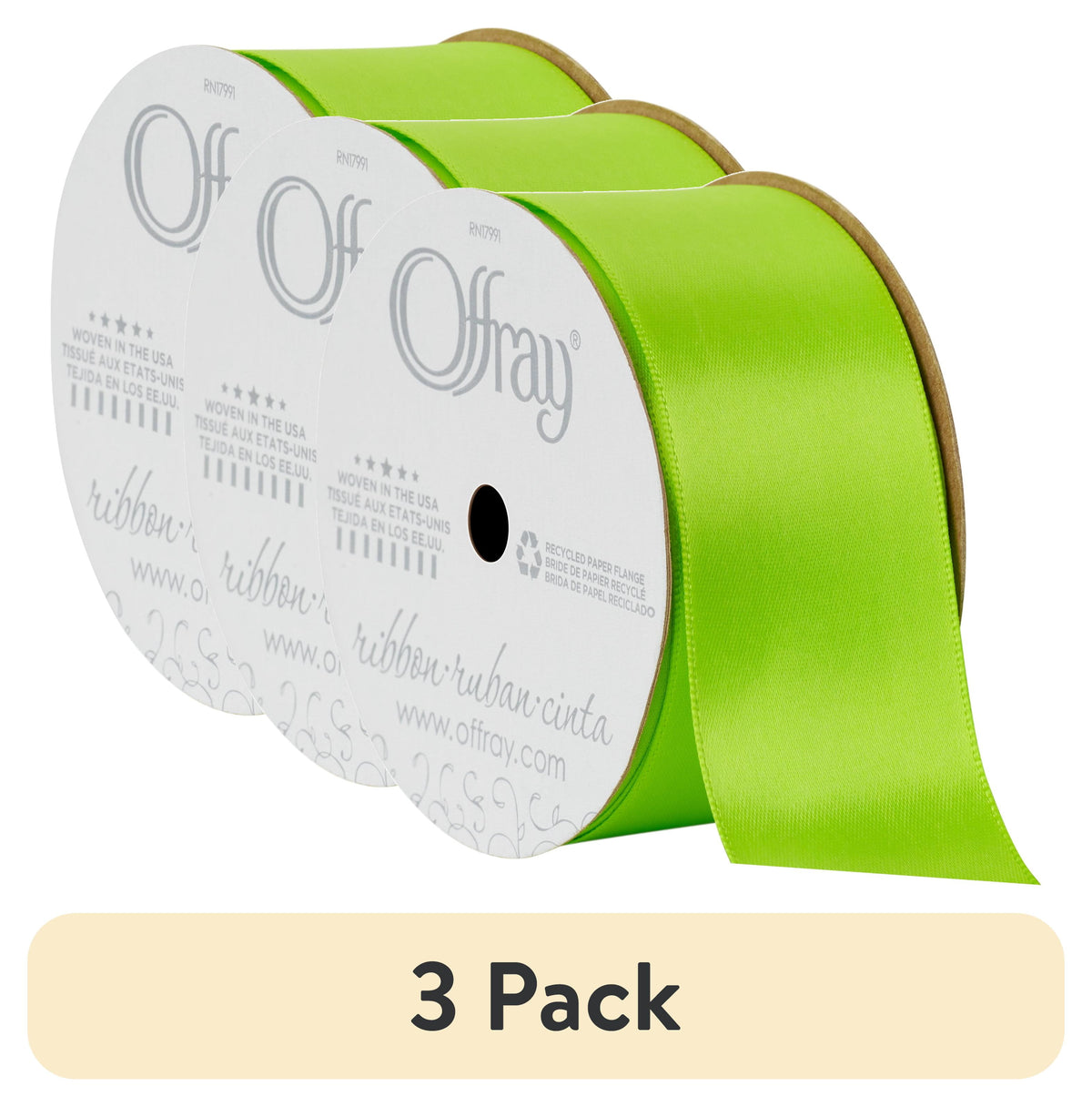 (2 pack) Offray Ribbon, Red 1 1/2 inch Double Face Satin Polyester Ribbon, 12 feet