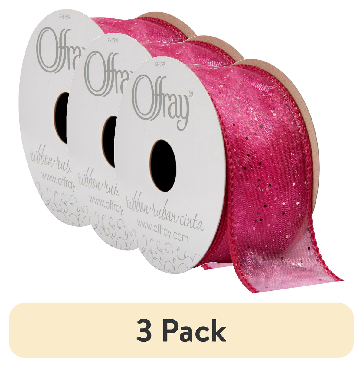 (3 pack) Offray Ribbon, Citrus Green 1 1/2 inch Wired Edge Sheer Polyester Ribbon, 9 feet