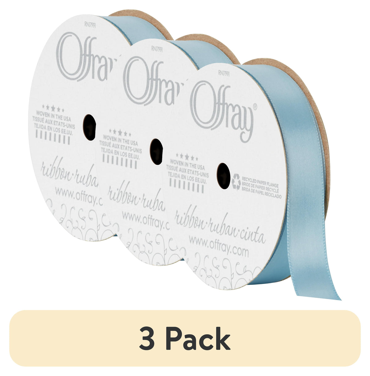 (3 pack) Offray Ribbon, Forest Green 5/8 inch Single Face Satin Polyester Ribbon, 18 feet