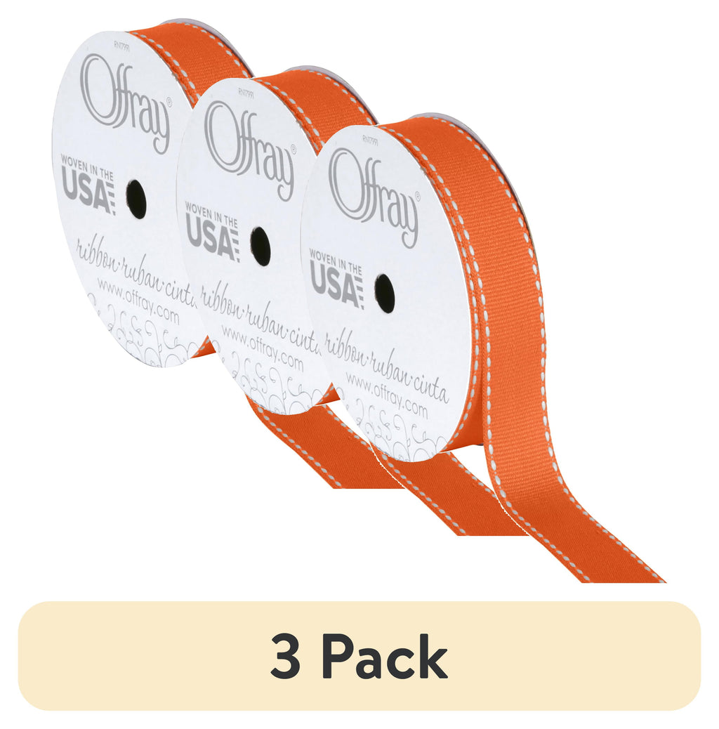 (3 pack) Offray Ribbon, Torrid Orange 5/8 inch Grosgrain Polyester Ribbon for Sewing, Crafts, and Gifting, 9 feet, 1 Each