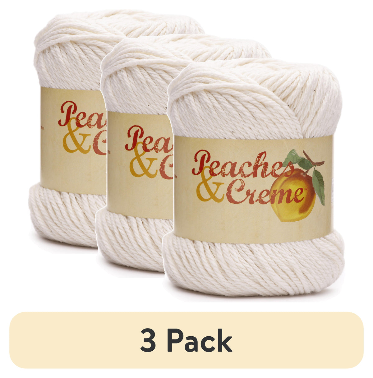 (3 pack) Peaches & Creme Solid 4 Medium Cotton Yarn, Ecru 2.5oz/70.9g, 120 Yards