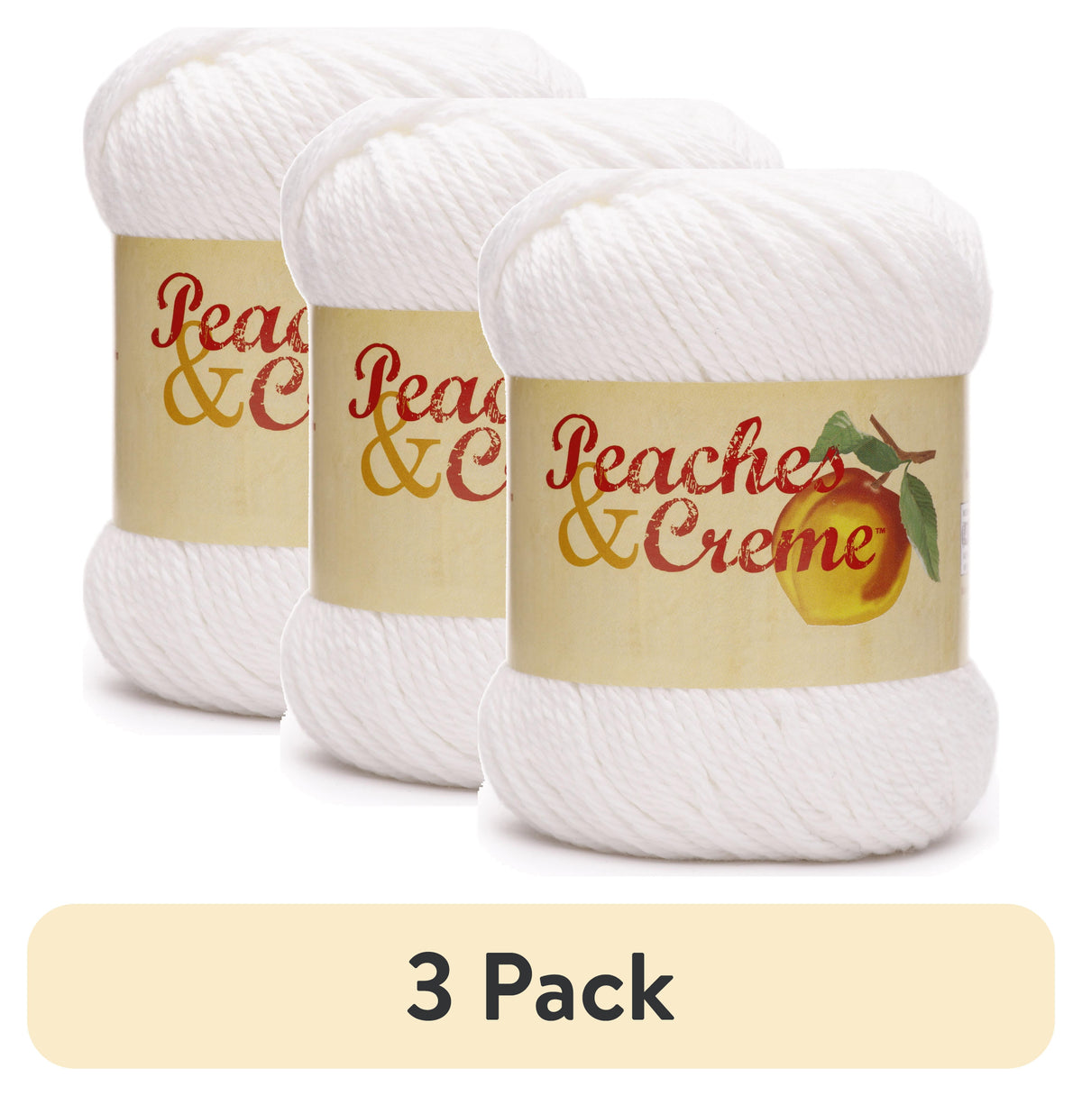 (3 pack) Peaches & Creme Solid 4 Medium Cotton Yarn, White 2.5oz/70.9g, 120 Yards