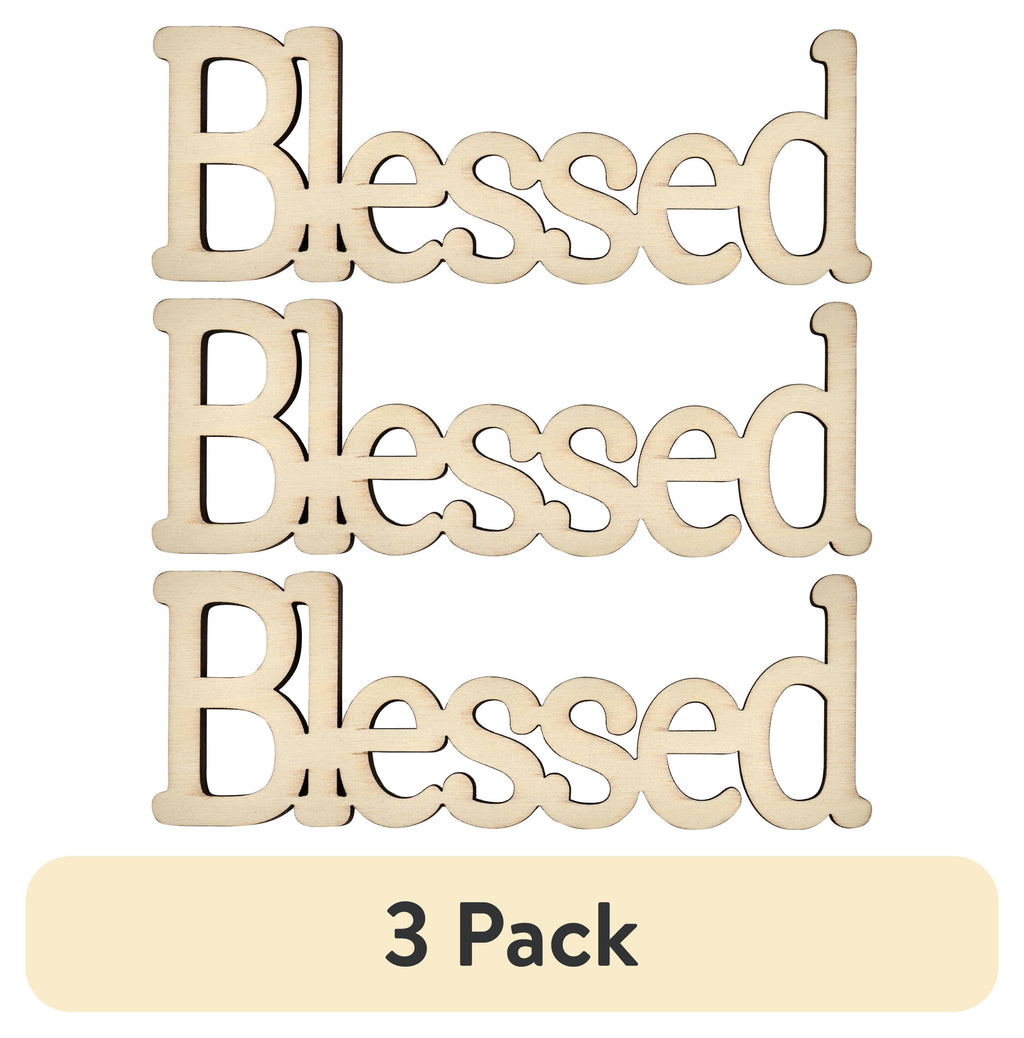 (3 pack) Plaid Unpainted Wood Surfaces, Blessed, 7"