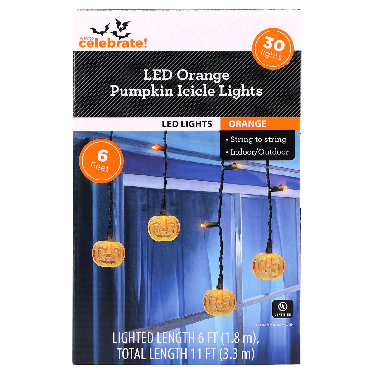 Indoor/Outdoor 30-Count LED Pumpkin Icicle Lights, Orange, 6', Halloween by Way To Celebrate