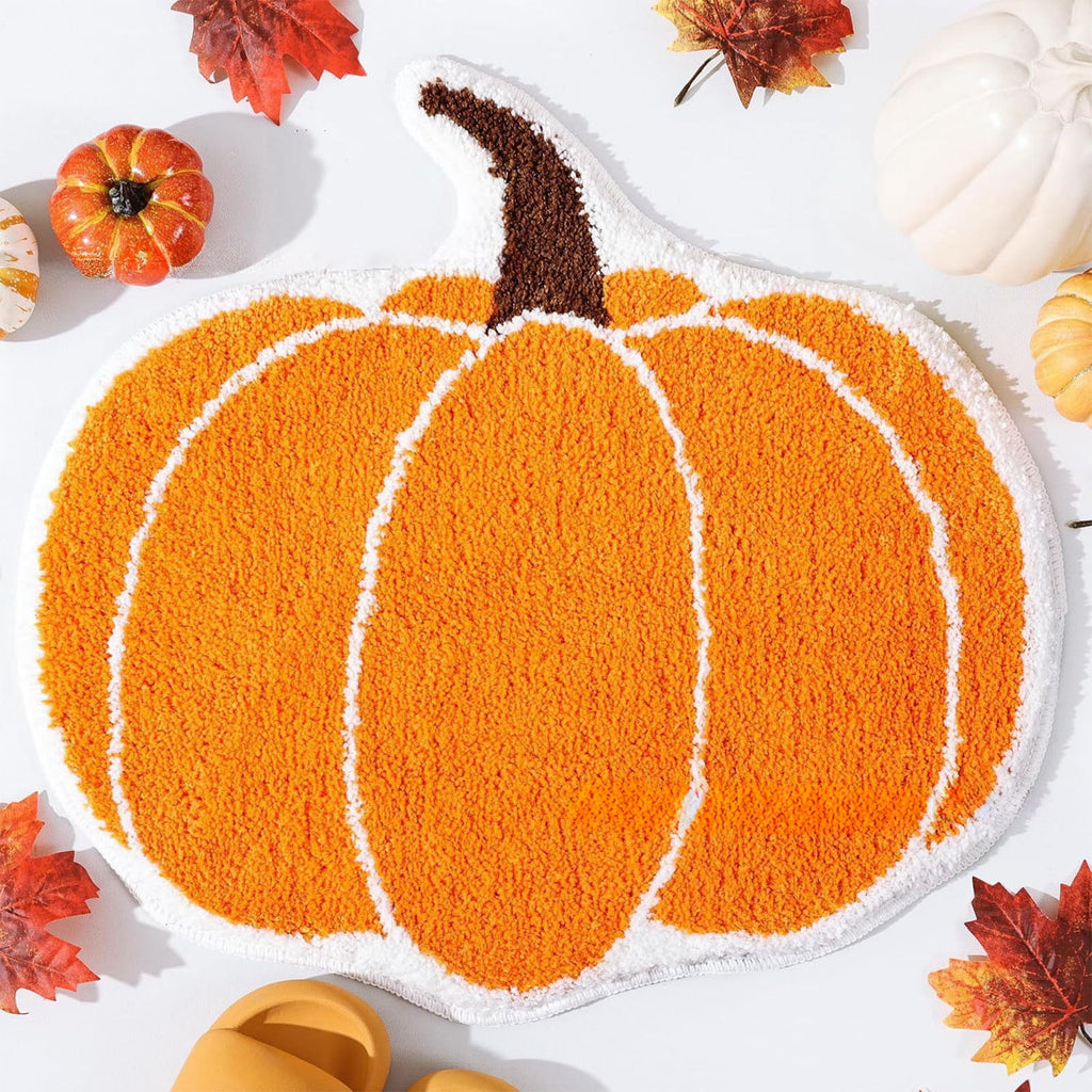 Fall Area Rug Maple Leaf Pumpkin Imitation Wool Mat 27.56x27.56in Polyester Skidproof & Soft for Living Room Bedroom Entryway Fall Doormat by MPOISVA